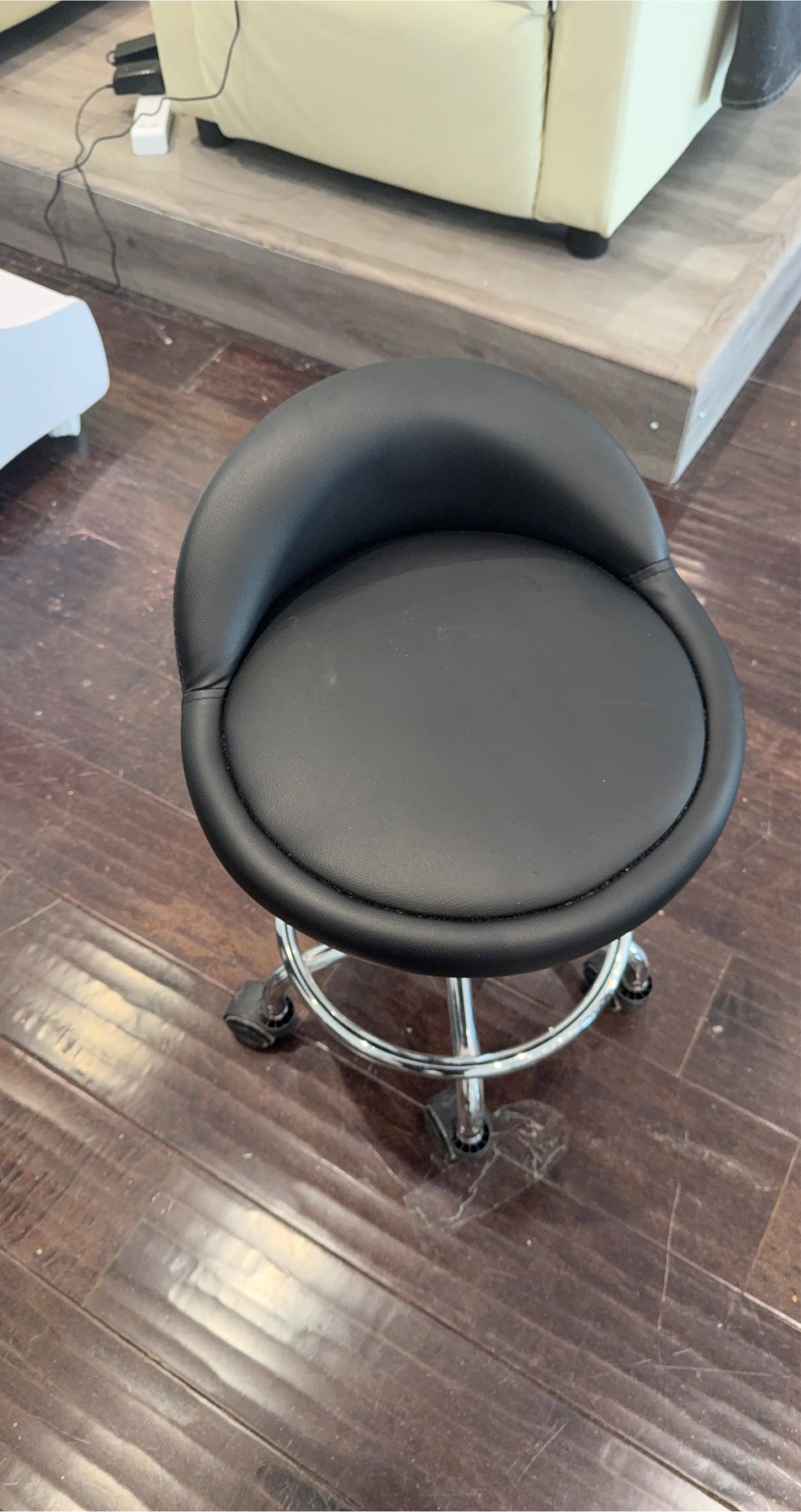 Black Rolling Stool with Backrest