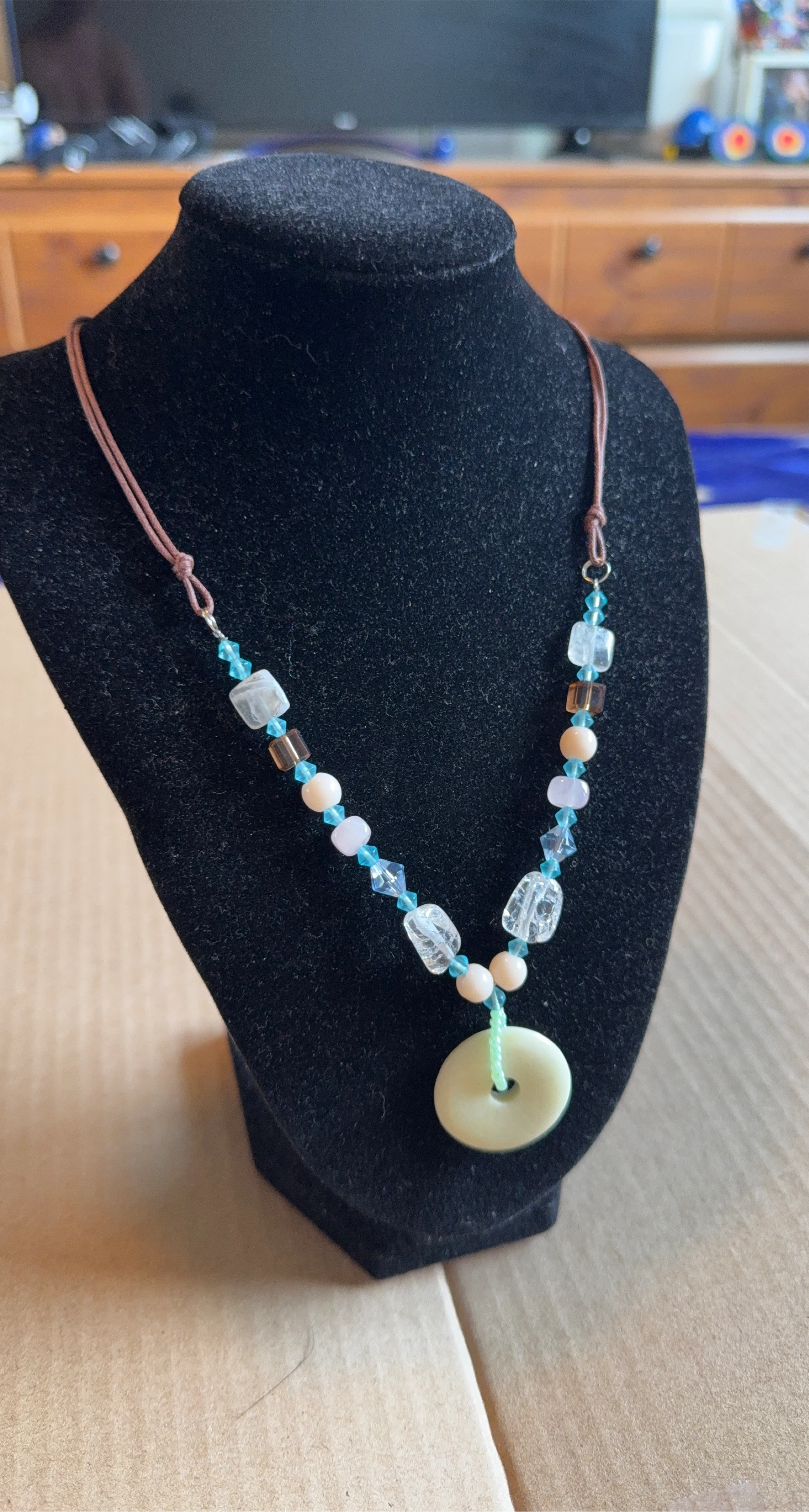 Handmade Beaded Necklace with Donut Pendant
