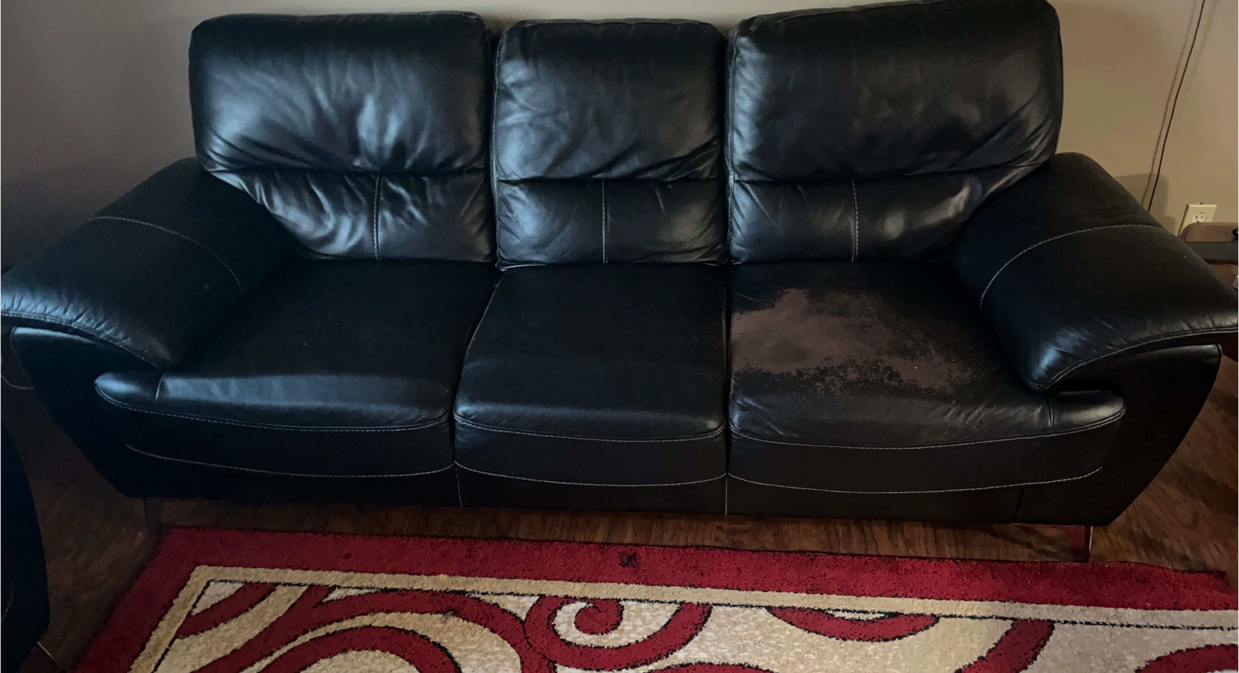 Black Leather 3-Seat Sofa
