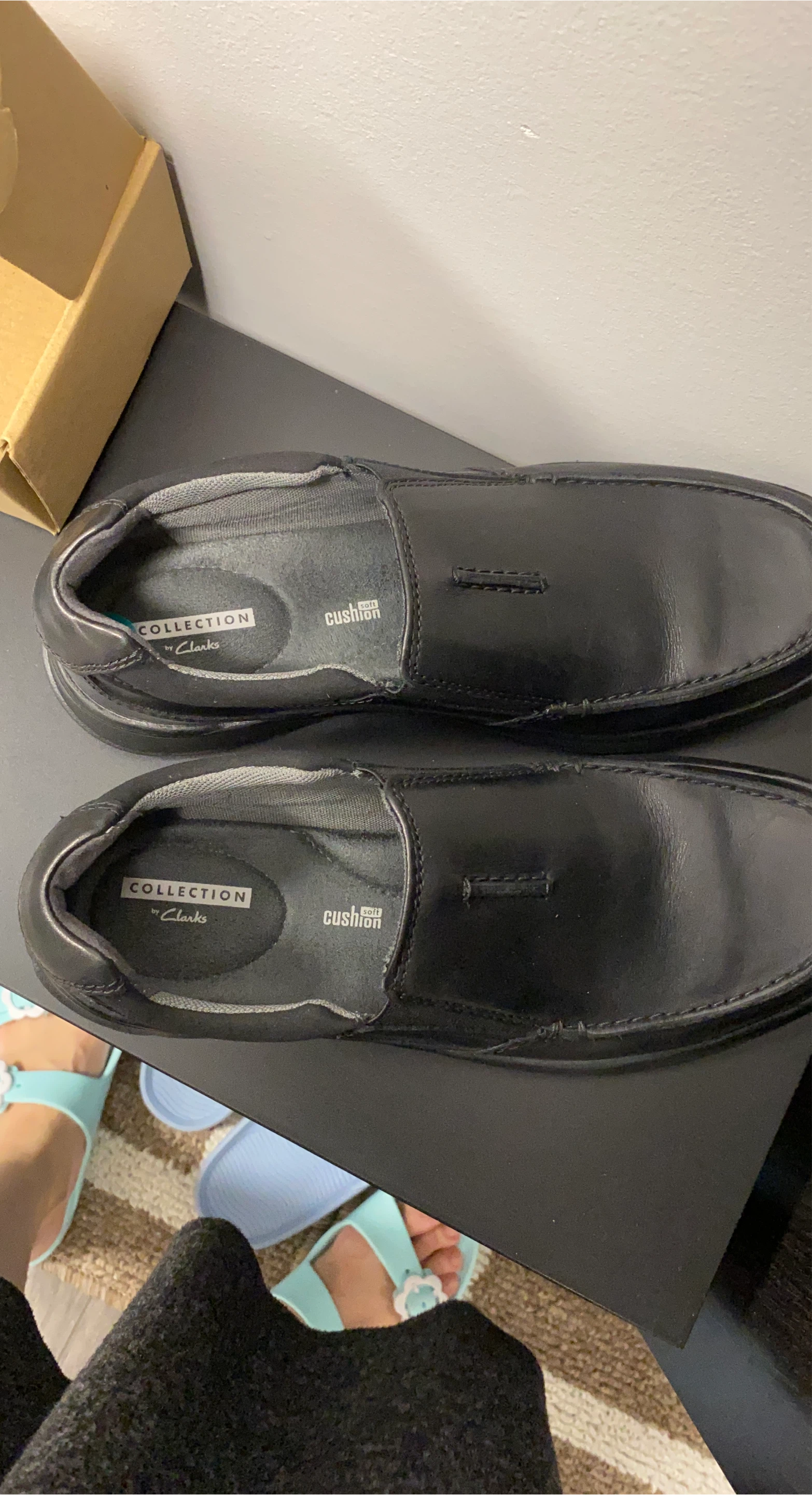 Clarks Collection Black Leather Slip-On Shoes