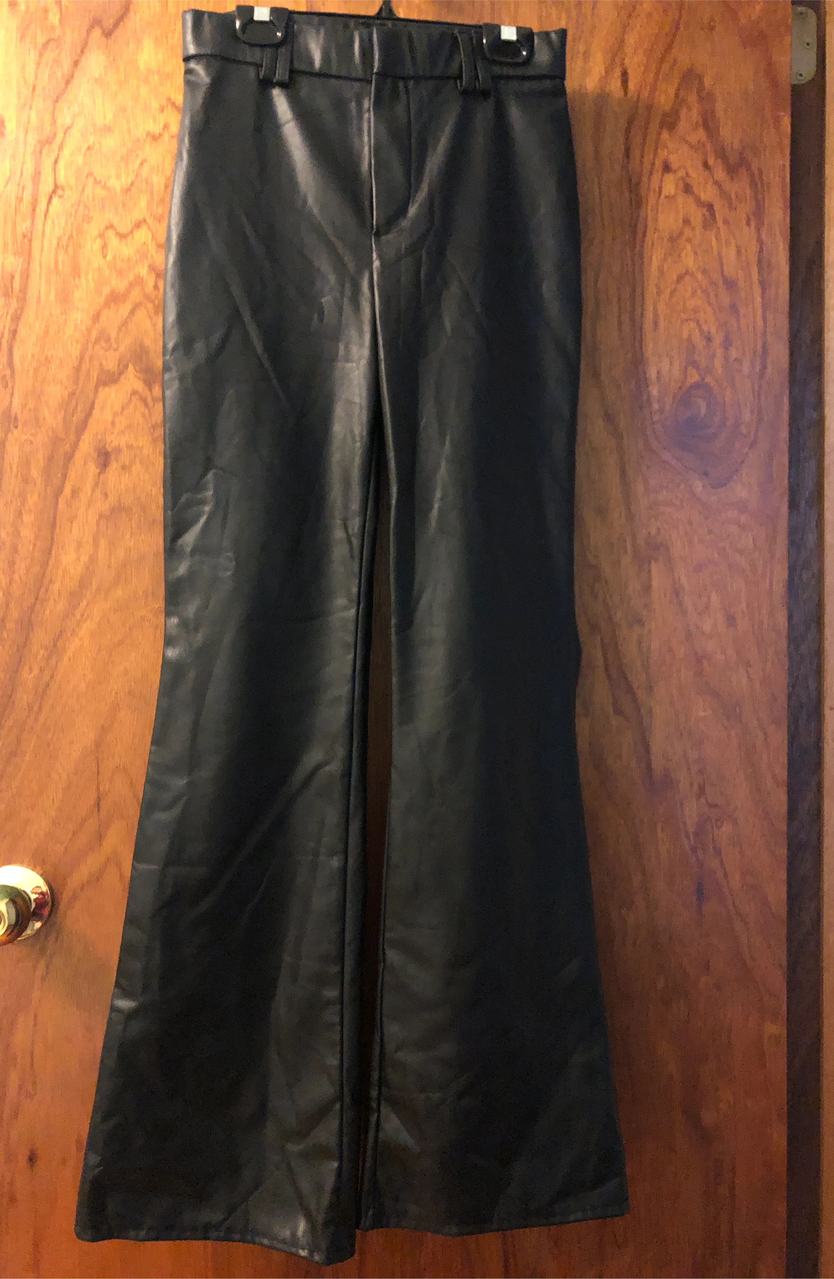 Zara Black Faux Leather Flare Pants - Size XS thumbnail
