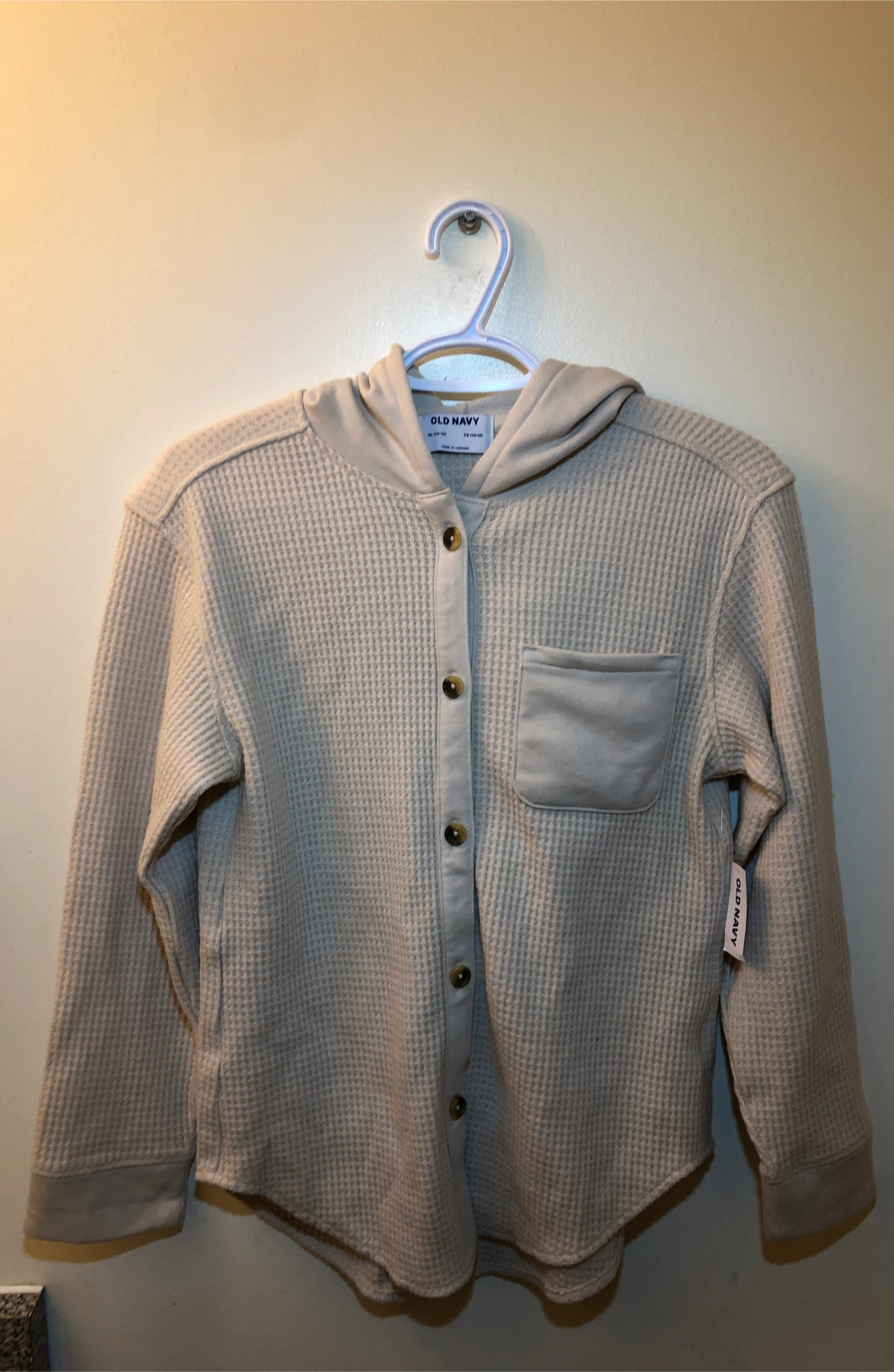 Old Navy Girls' Beige Waffle Knit Hooded Shirt XL (14-16)