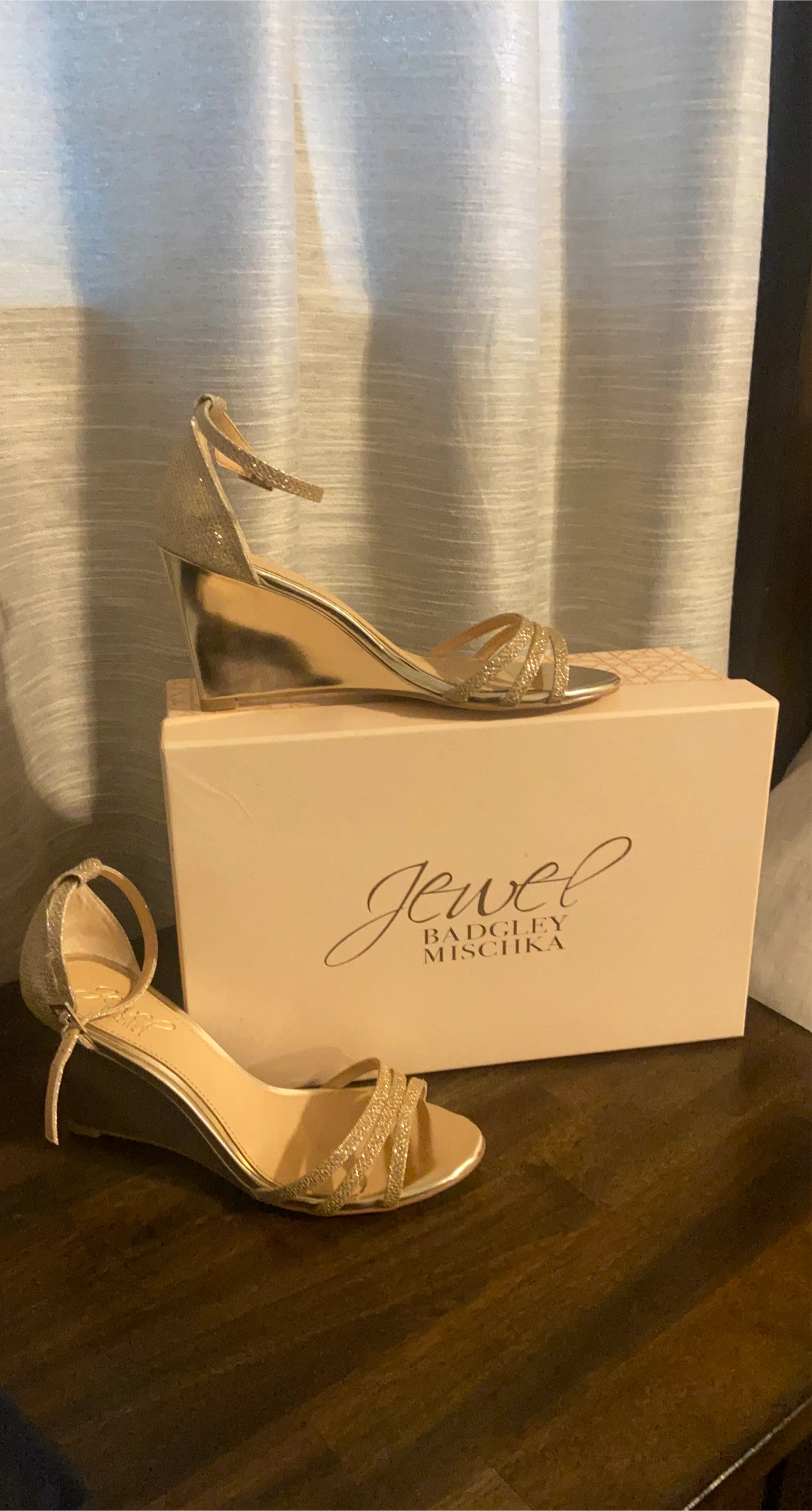 Jewel Badgley Mischka Gold Wedge Sandals