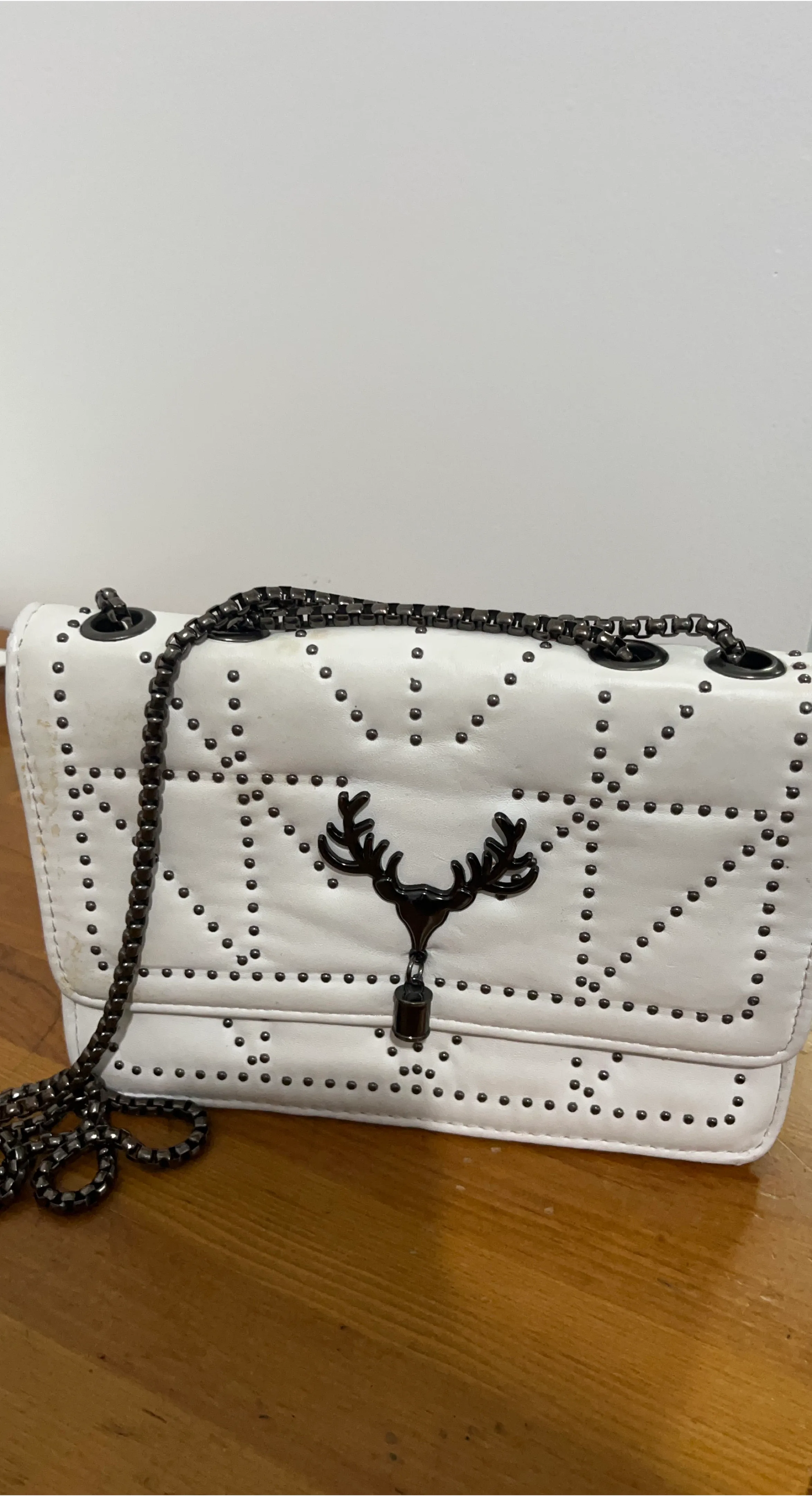 White Shoulder Bag with Deer Design