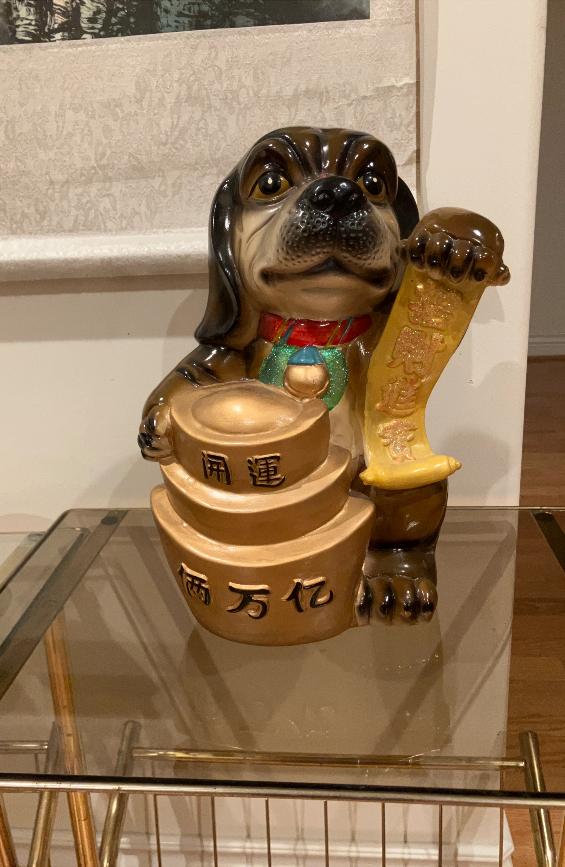 Lucky Dog Statue with Gold Ingots