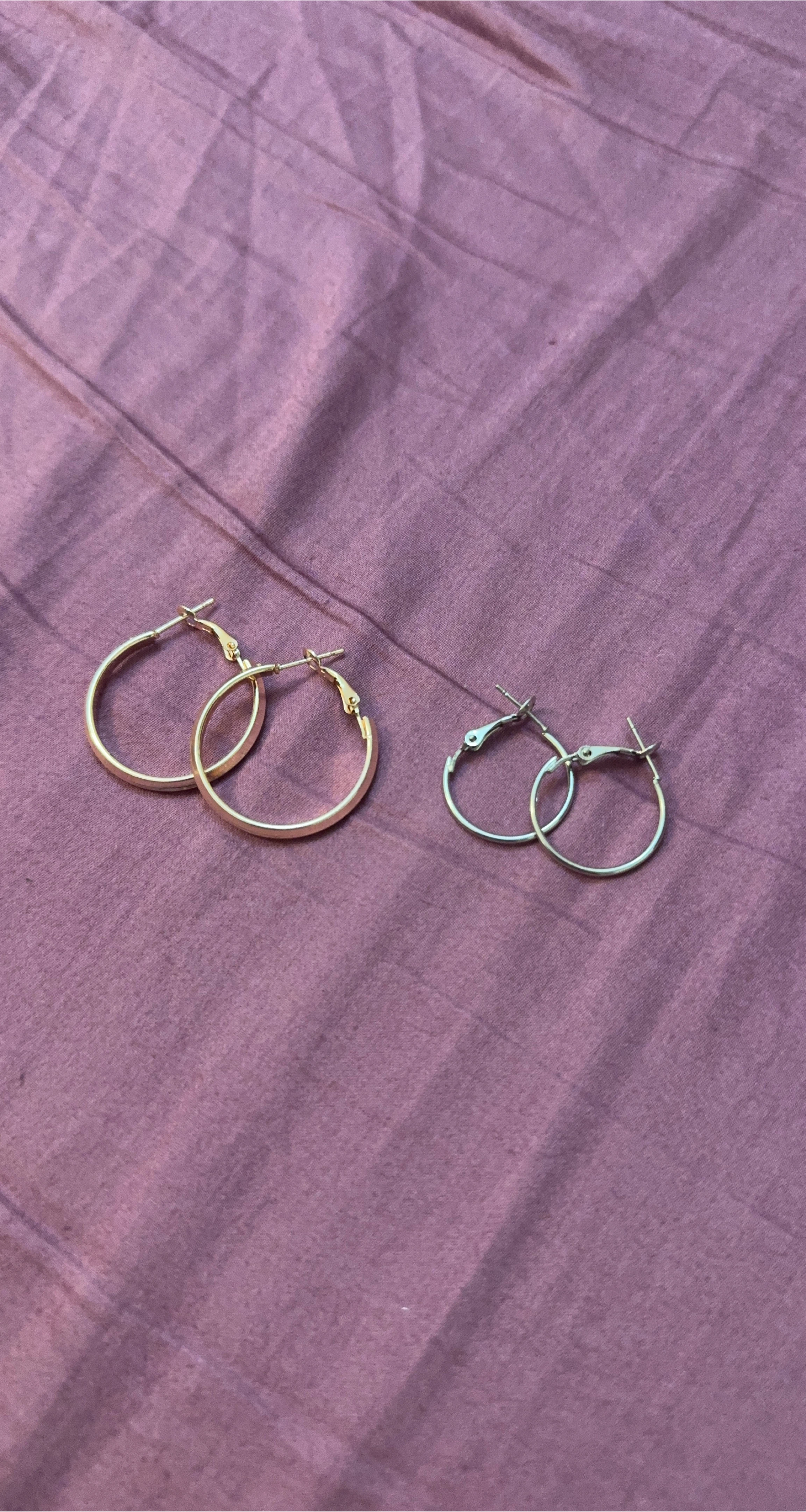 Rose Gold & Silver Hoop Earrings - Set of 2