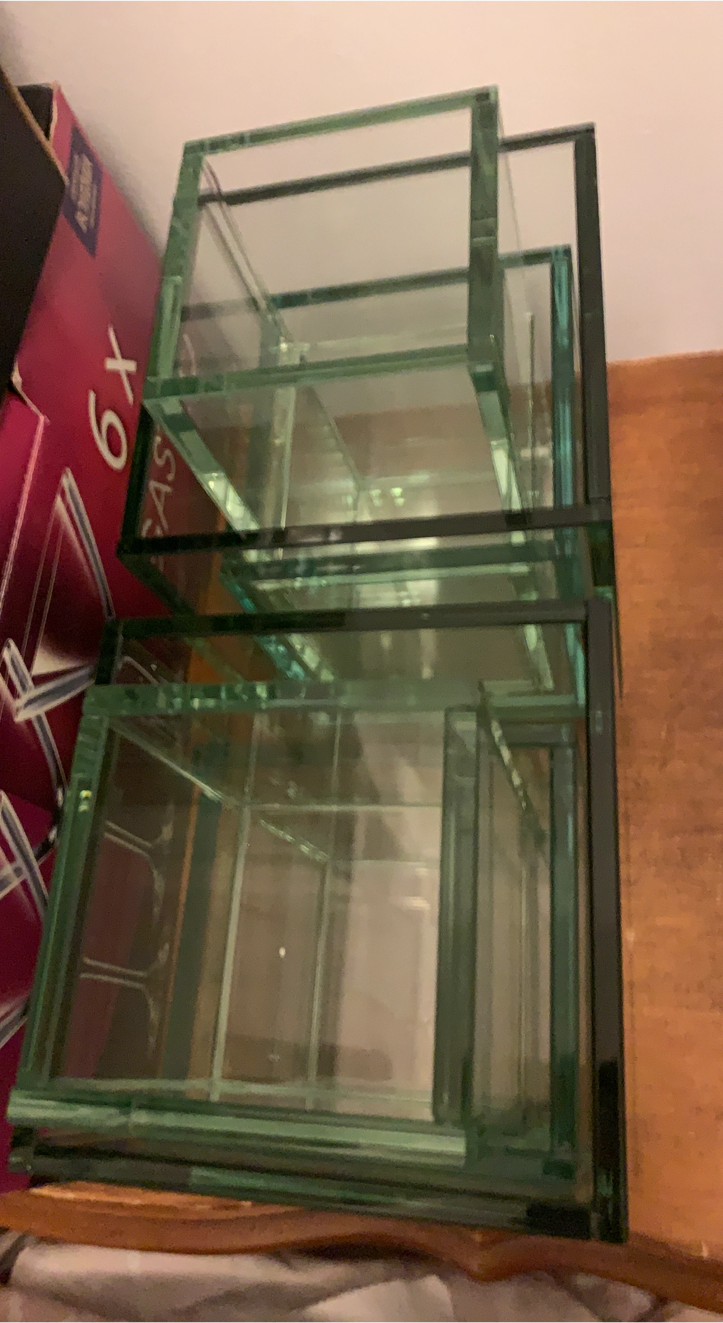 2 big , 2 medium , and 2 small Small Glass Display Cubes