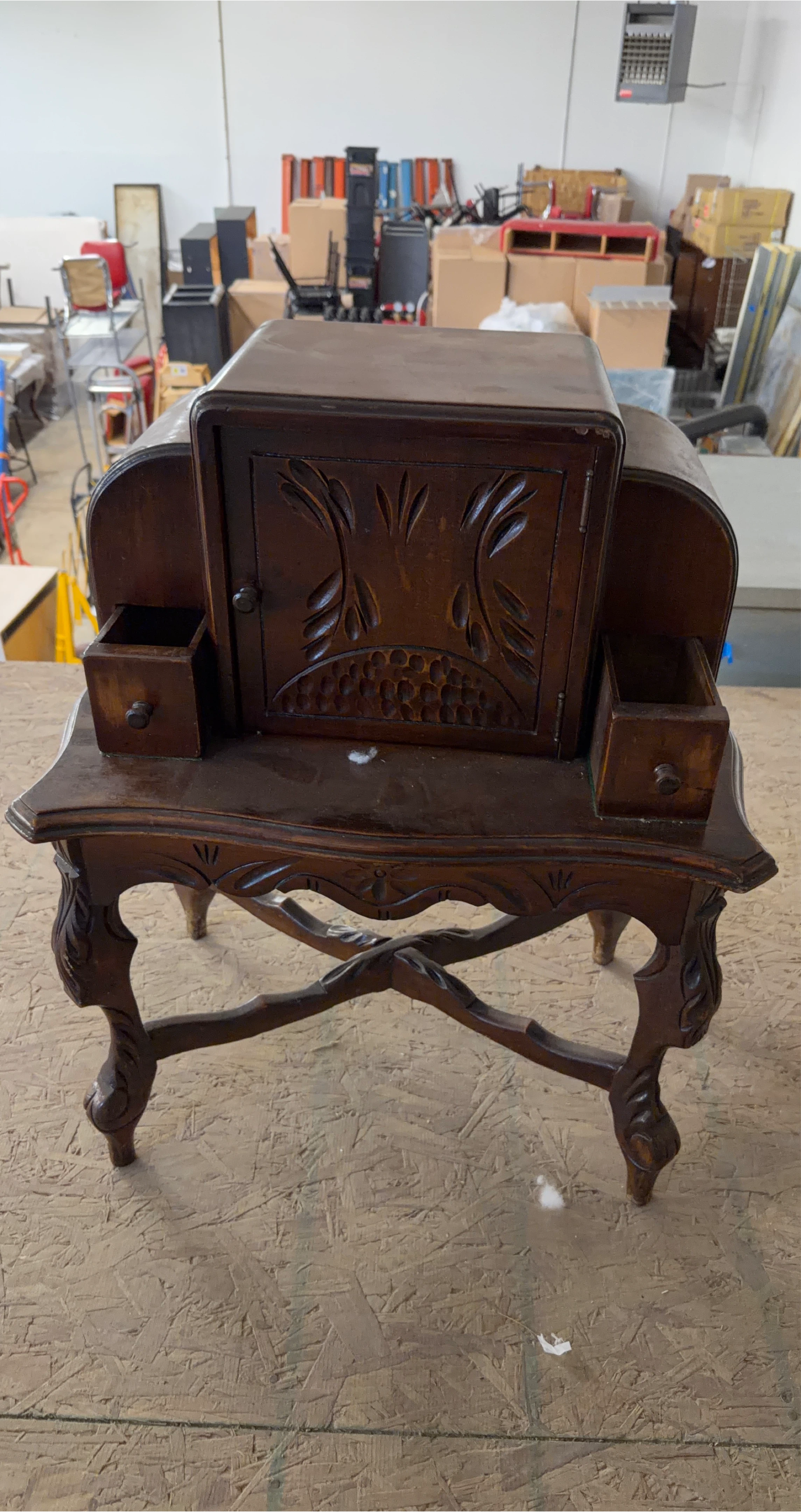 Vintage Dark Wood Vanity Table with Drawers