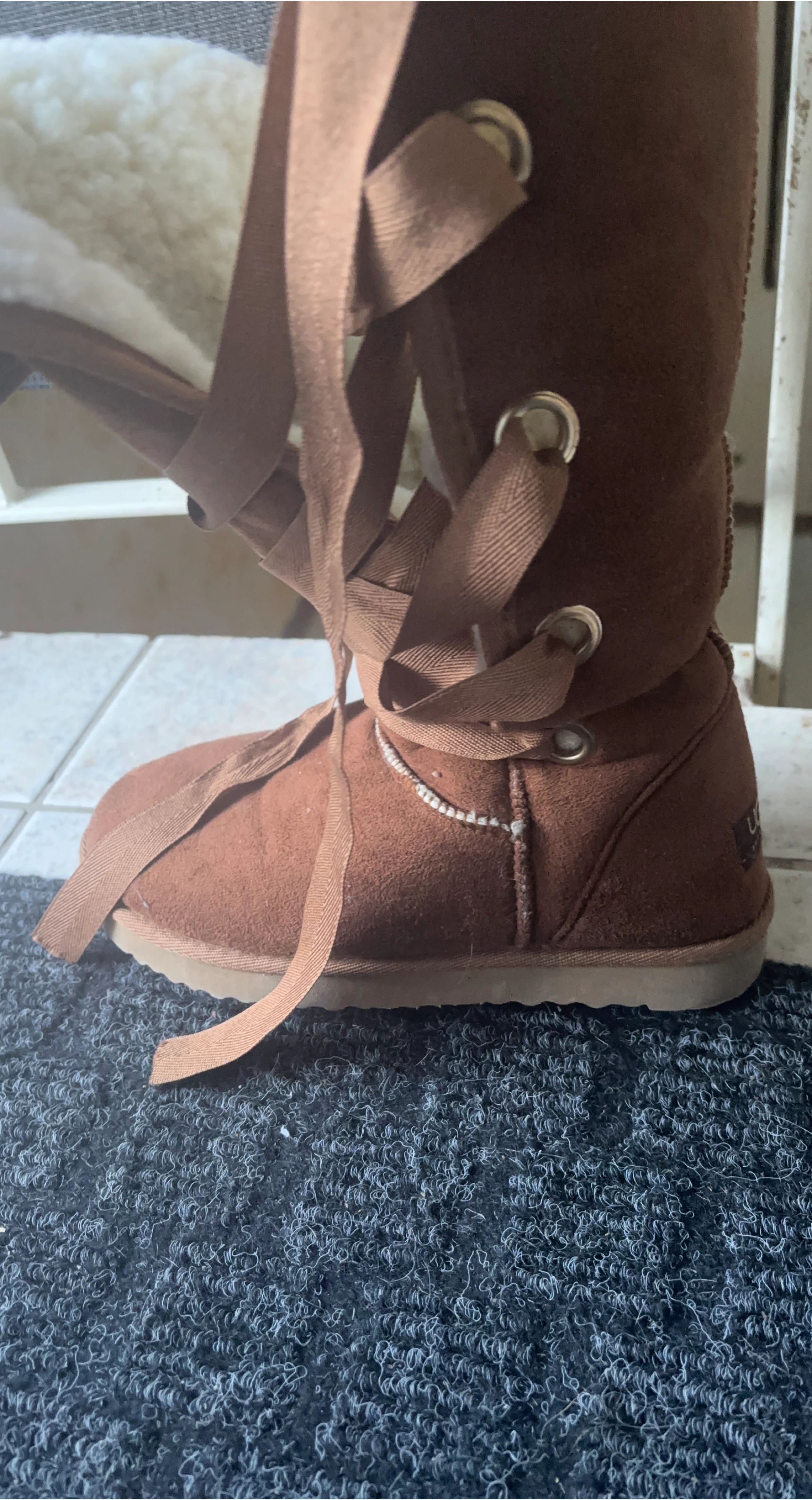 UGG Brown Ribbon Boots