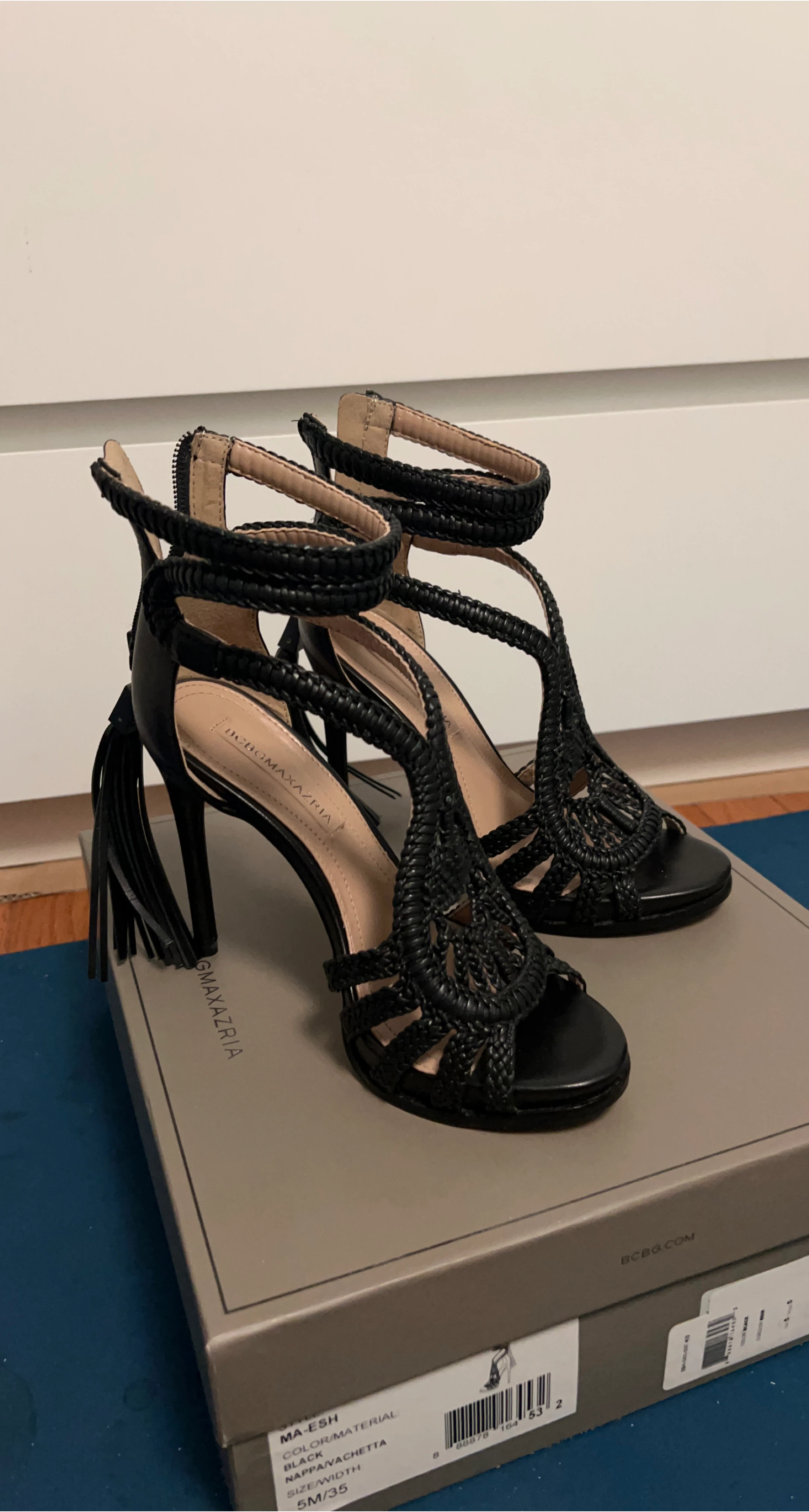 BCBG Black Woven Heels, Size 5