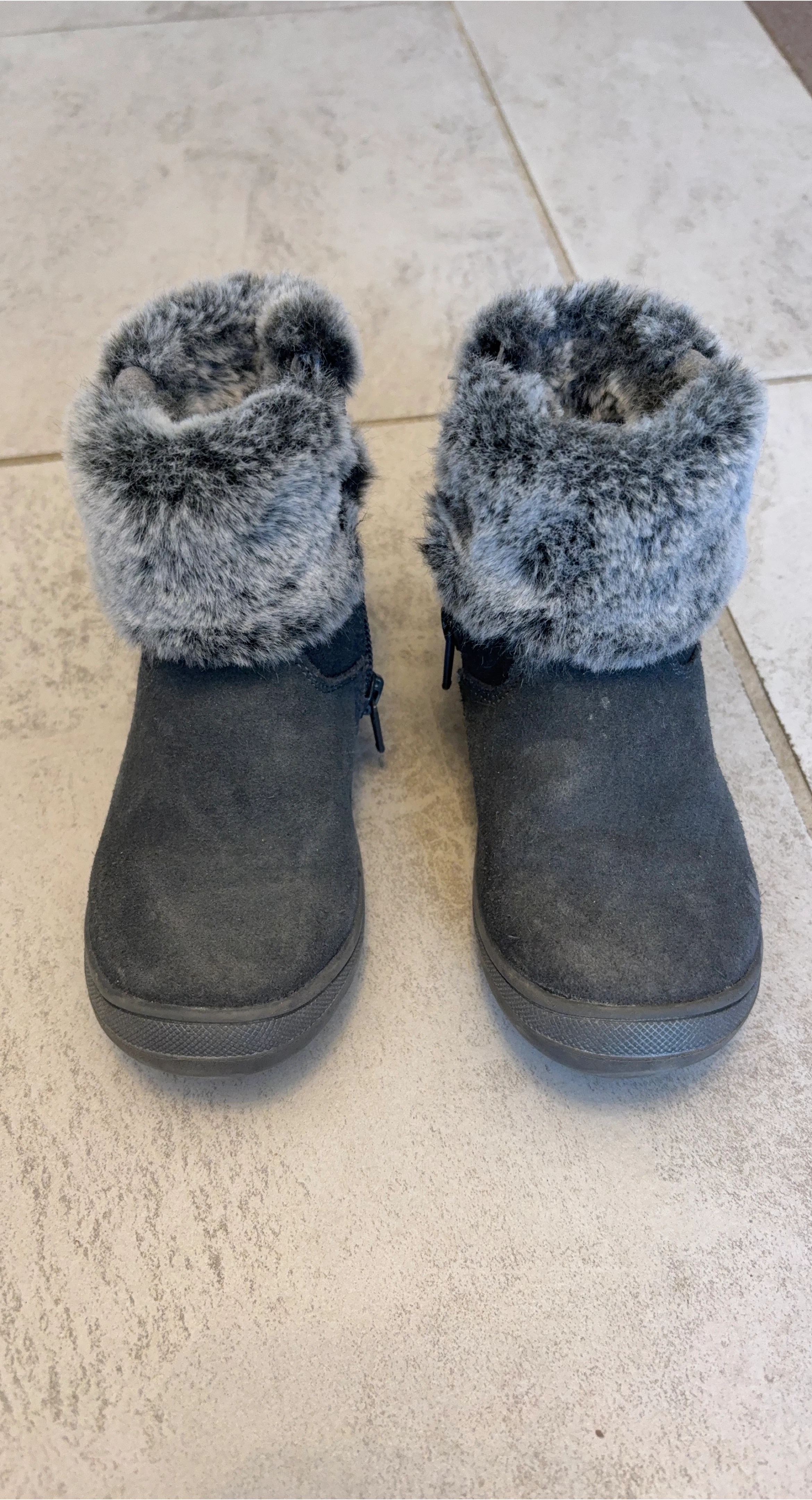 Girls Grey Fur Cuff Boots - Size 9