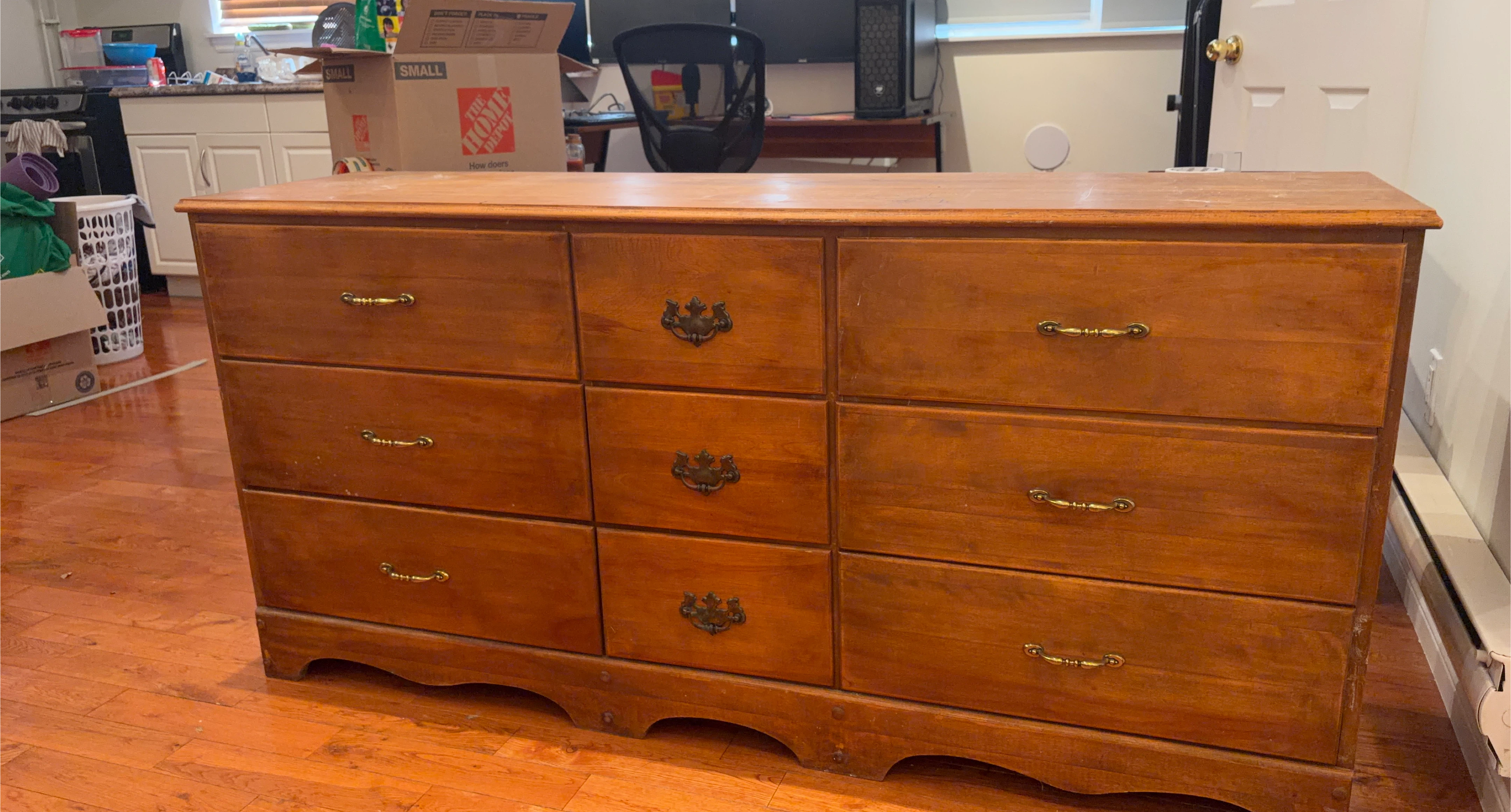 Wooden Dresser with Gold Handles