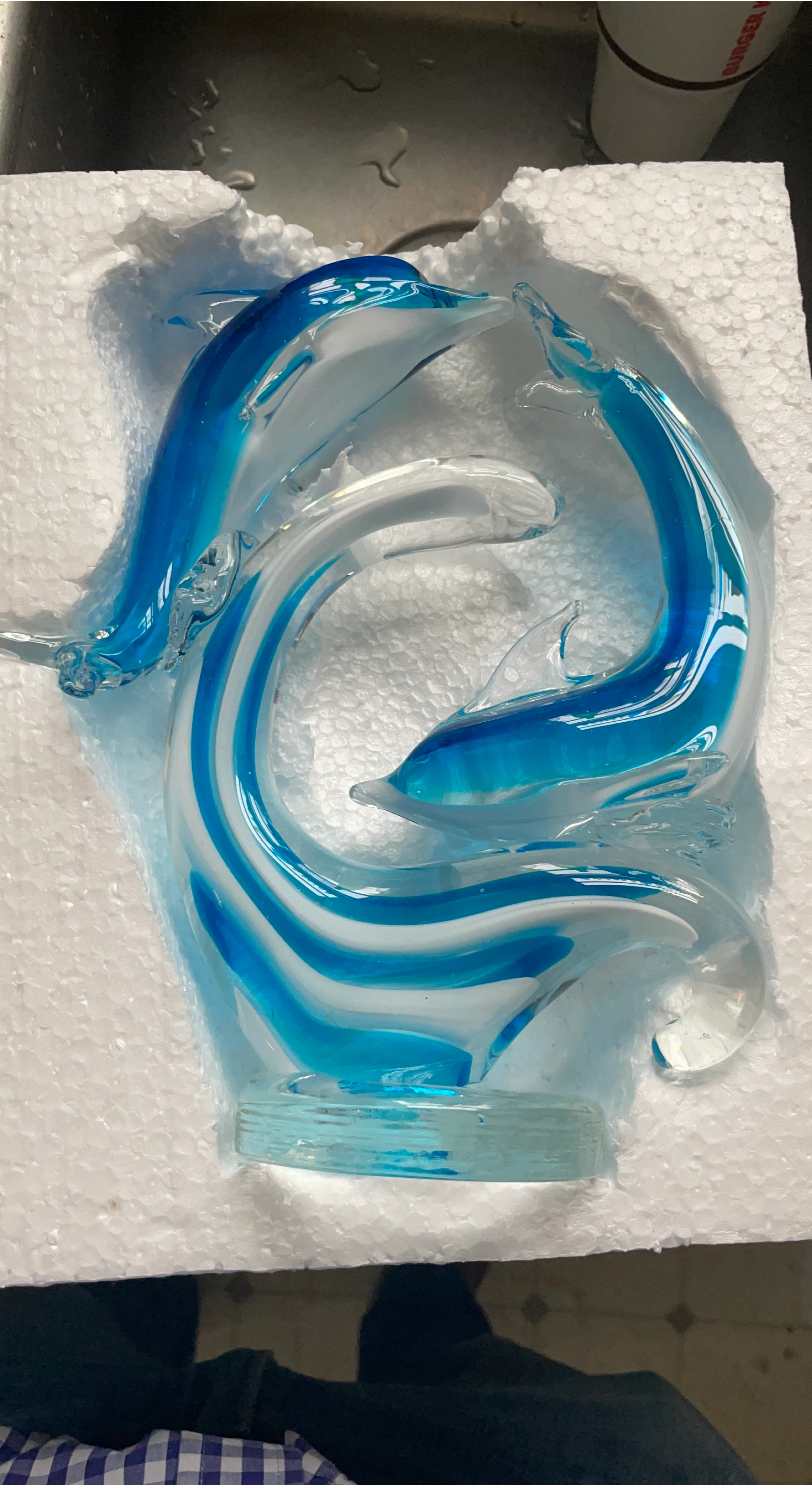 Blue & White Dolphin Glass Sculpture