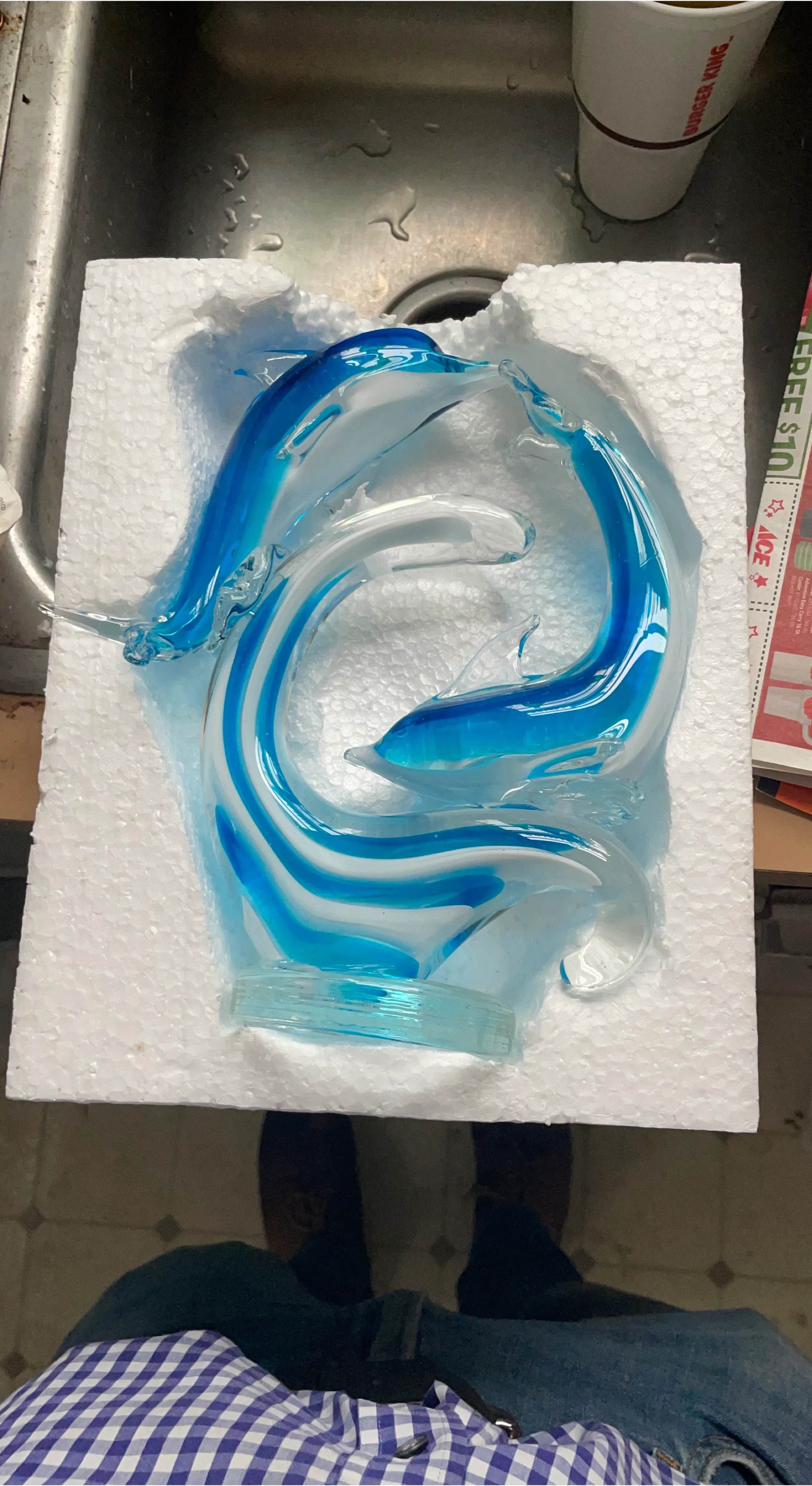 Blue & White Glass Dolphin Sculpture