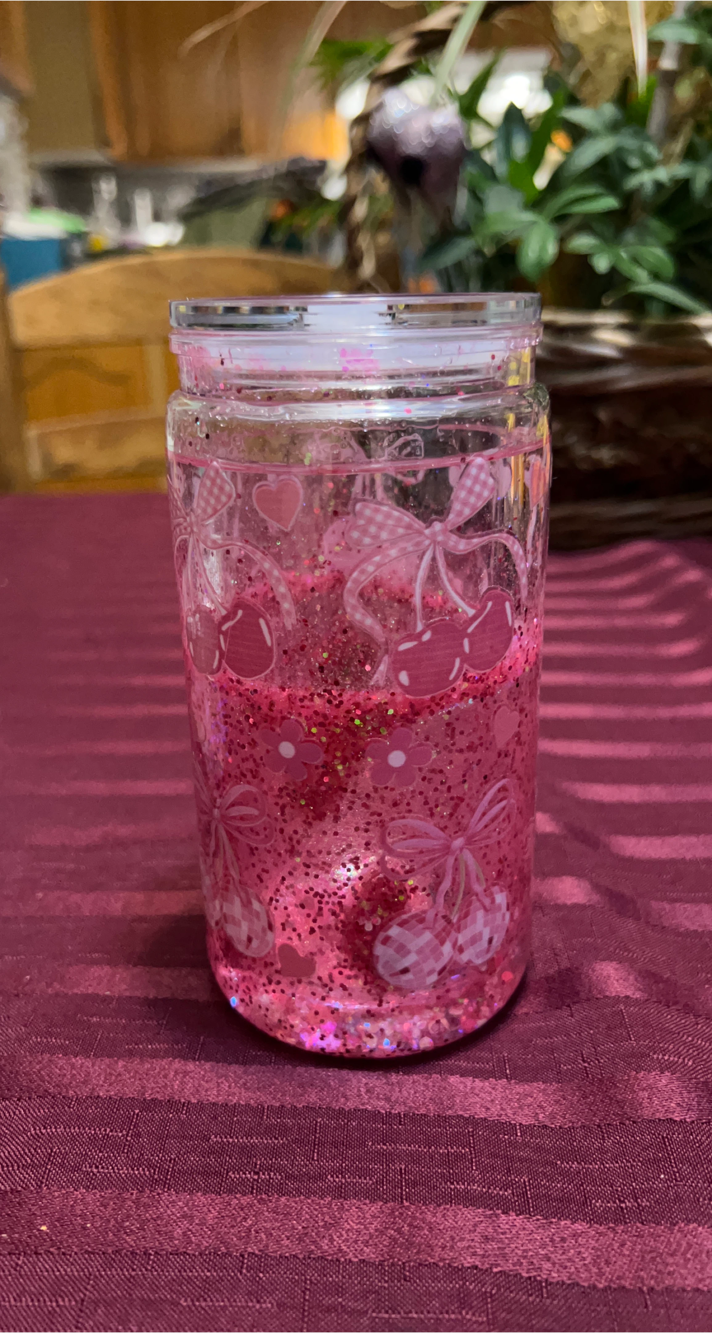 Pink Glitter Jar with Cherries