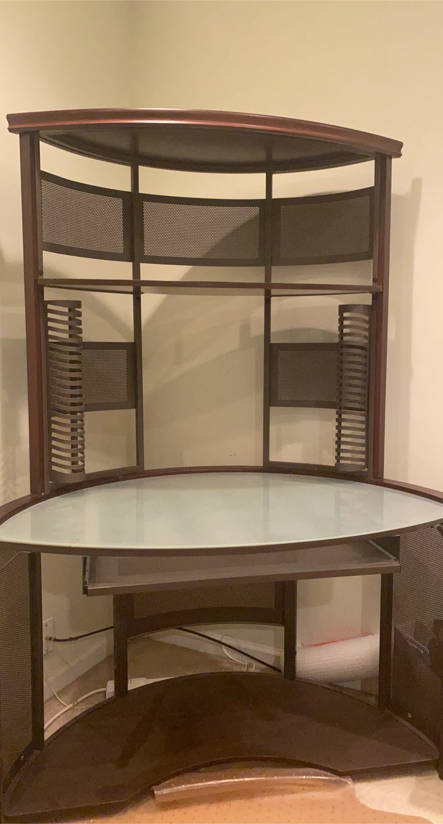 Corner Desk with Glass Top and Shelves image indicator(1)