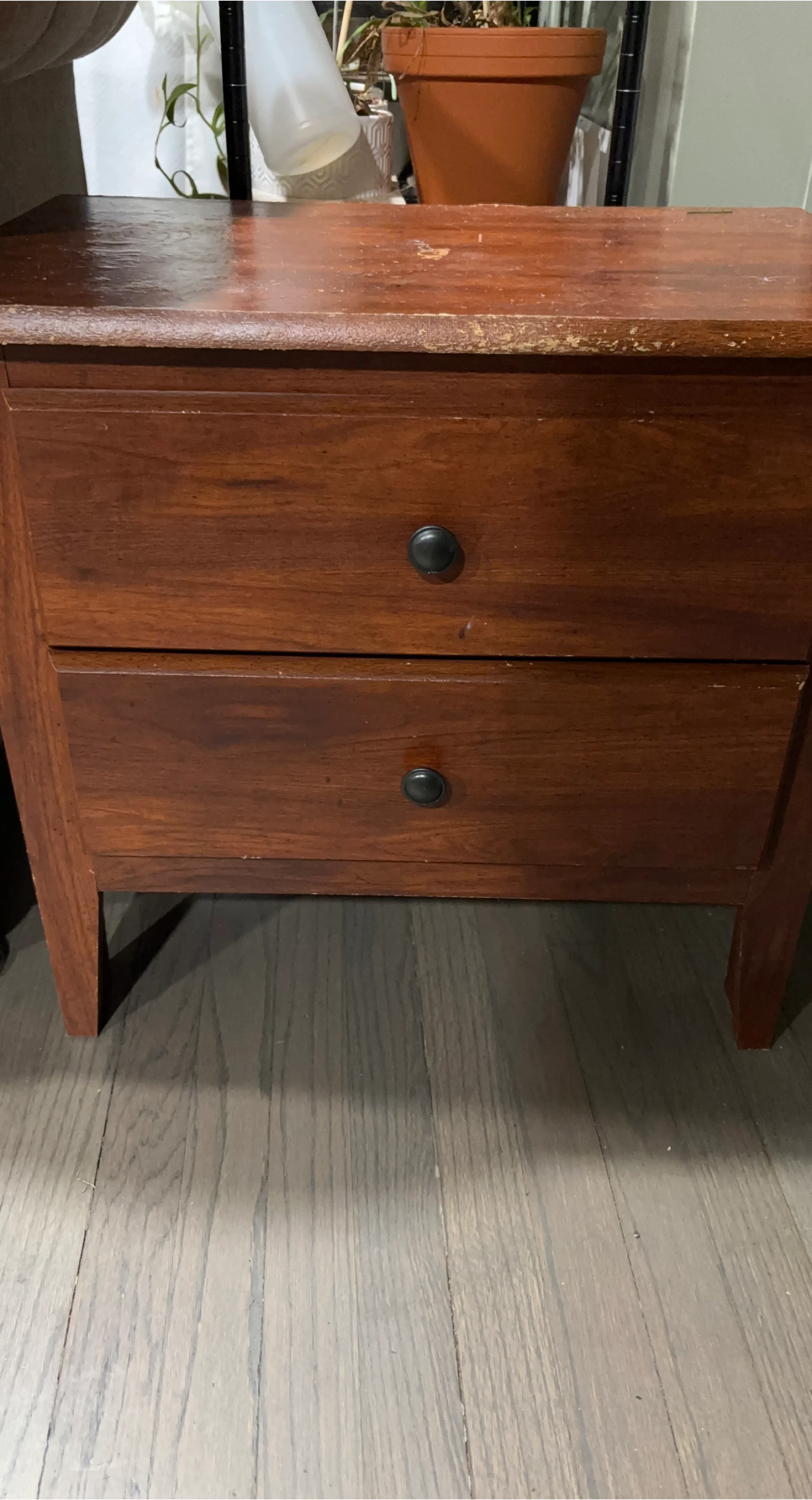 Wooden 2-Drawer Brown Nightstand