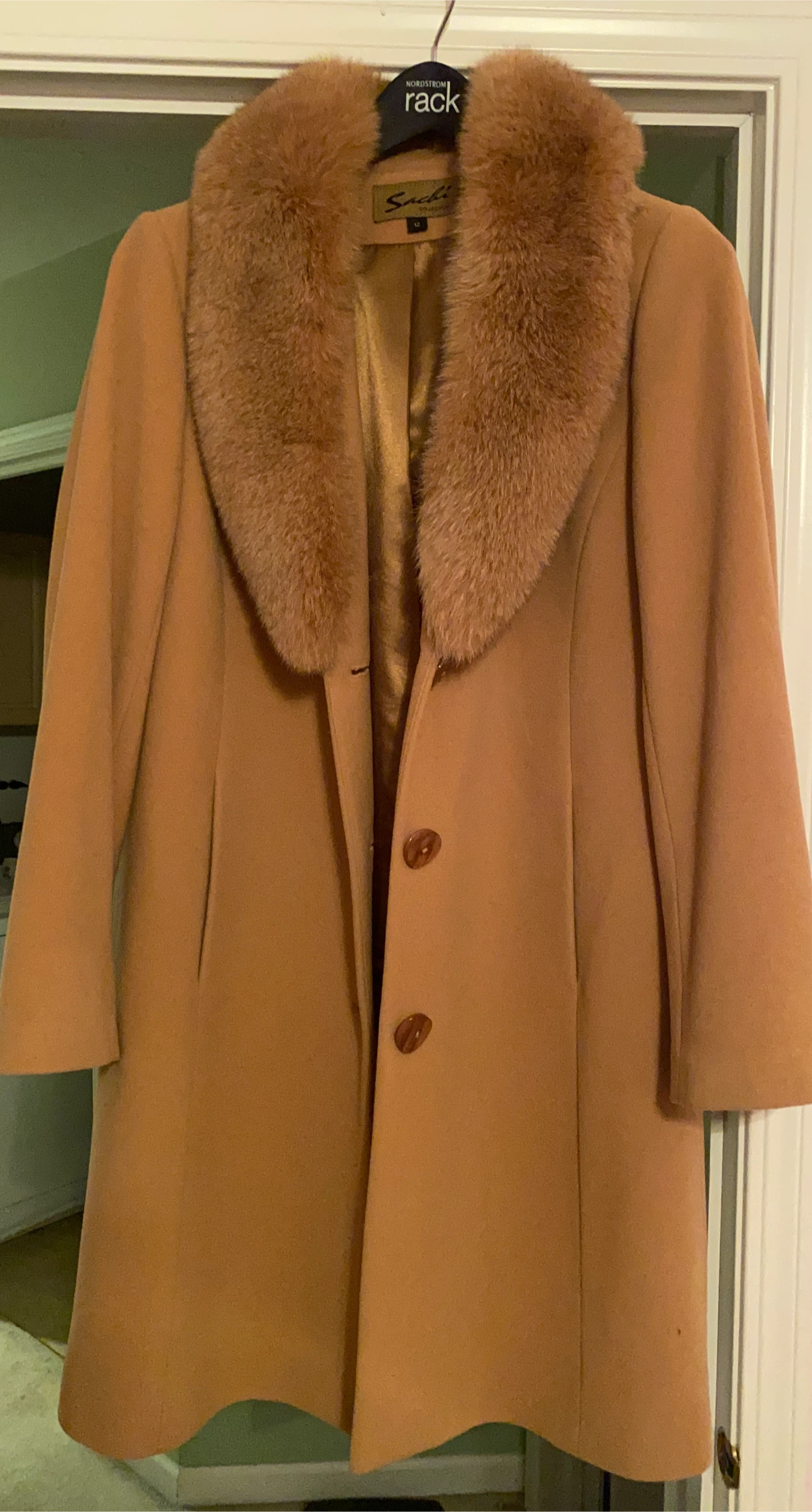 Sachi Collection Wool Coat with Fur Collar, Size 12