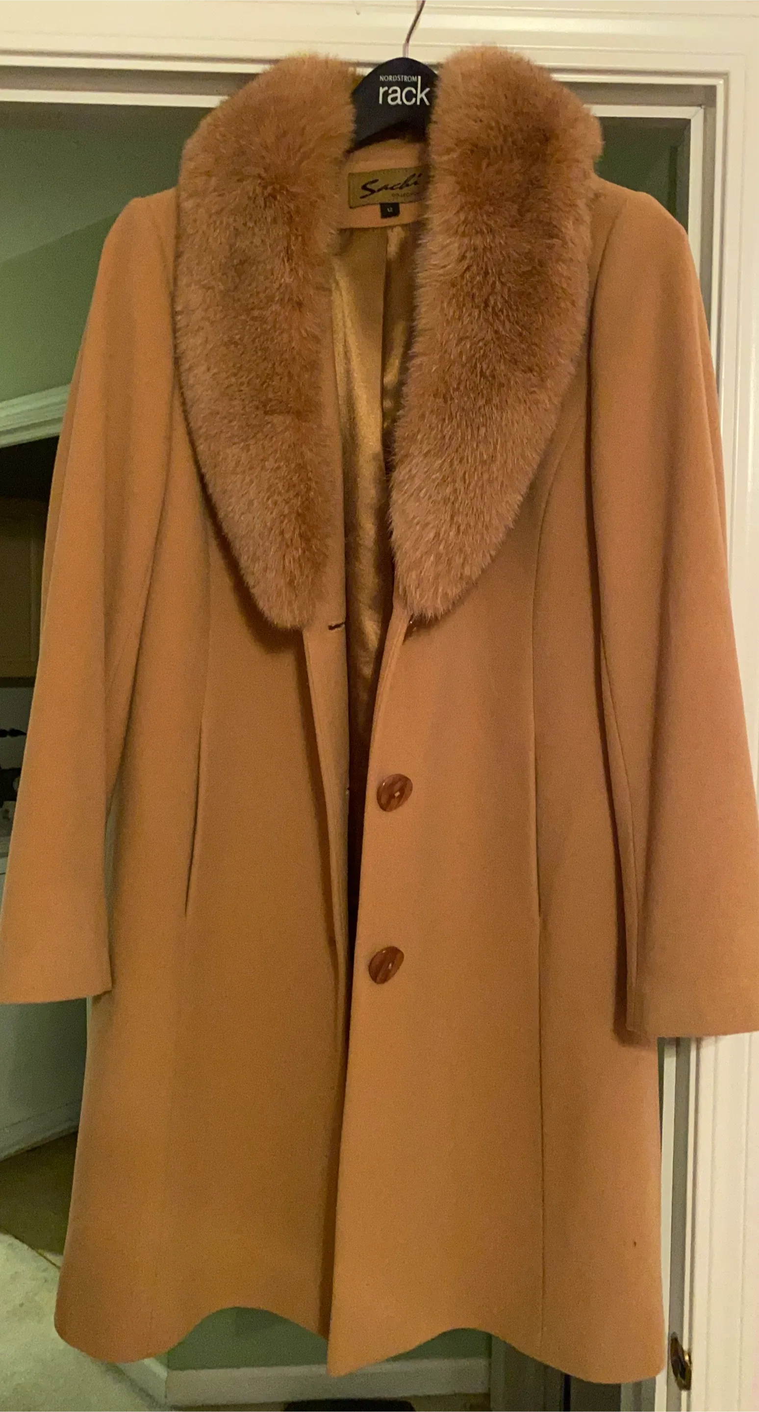 Sachi Collection Wool Coat with Fur Collar, Size 12