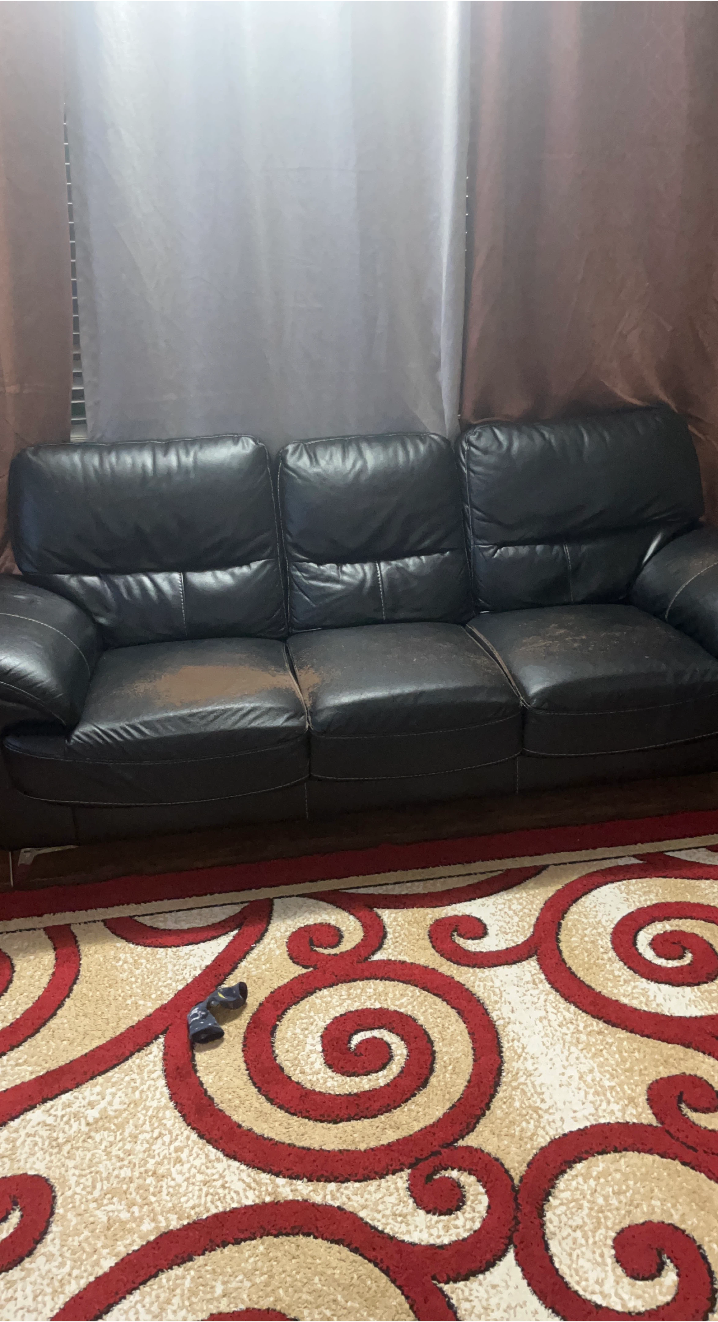 Black Leather 3-Seater Couch