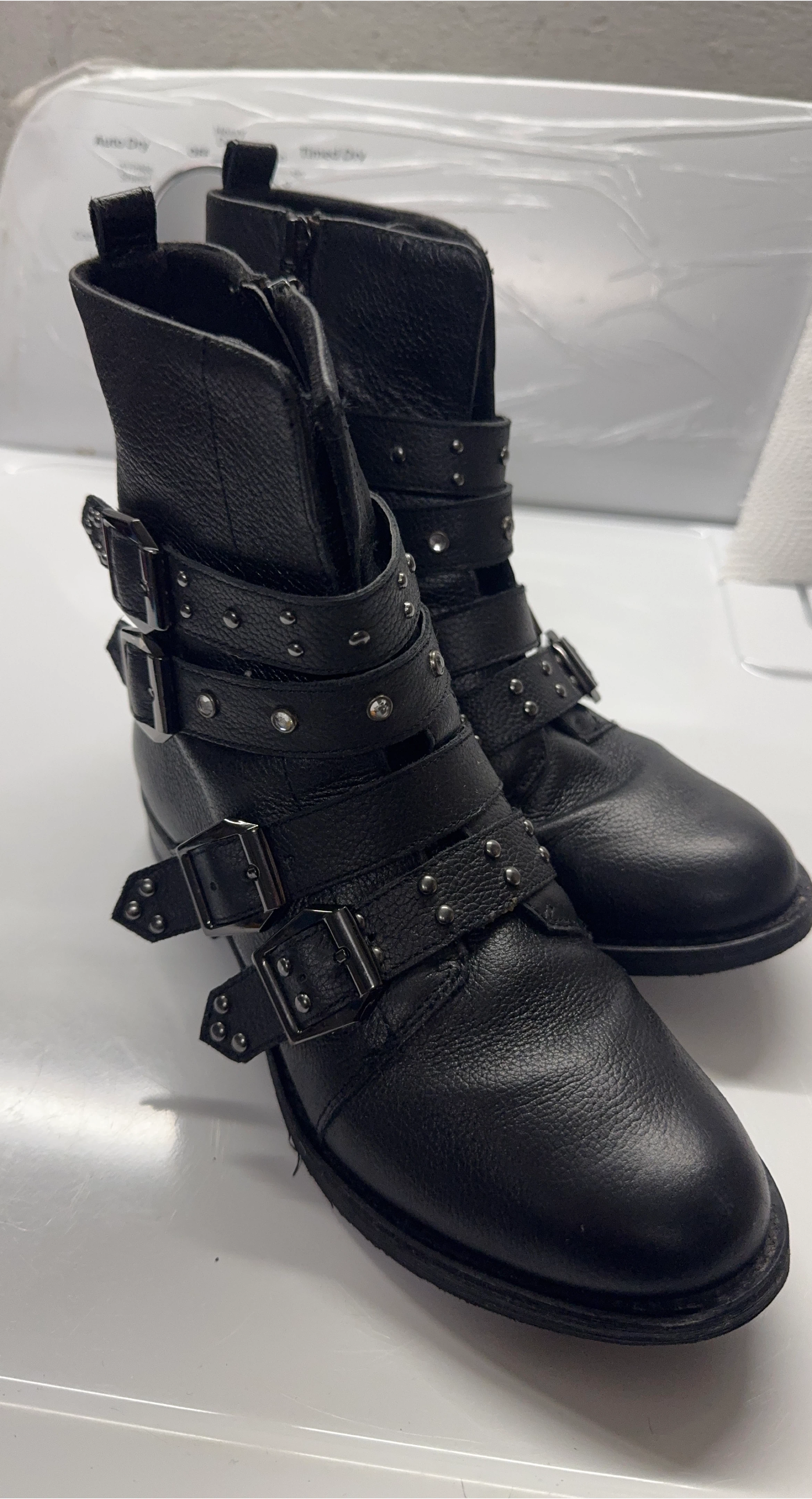 Black Leather Ankle Boots with Buckle Straps