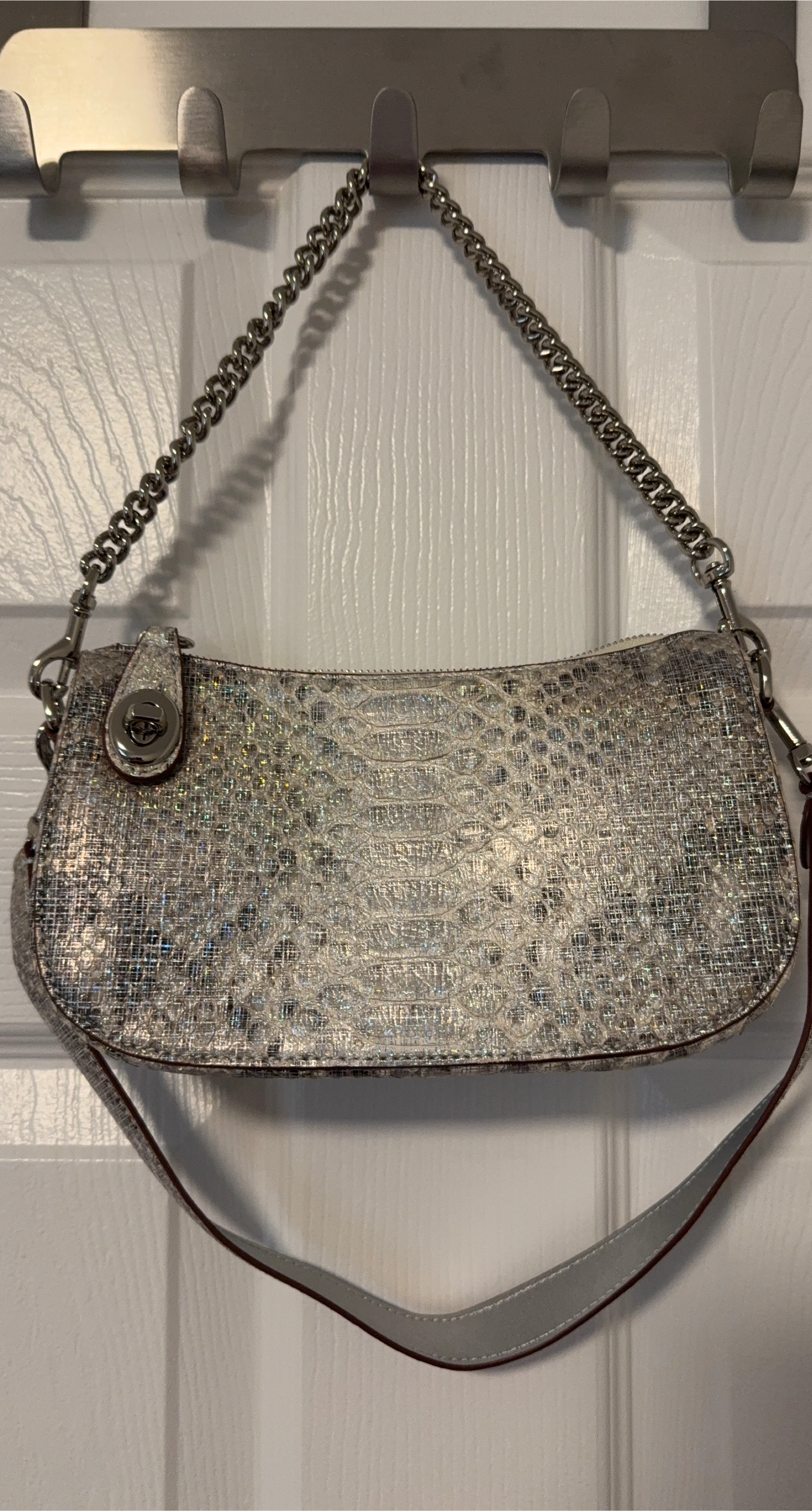 Coach Silver Snakeskin leather Shoulder Bag