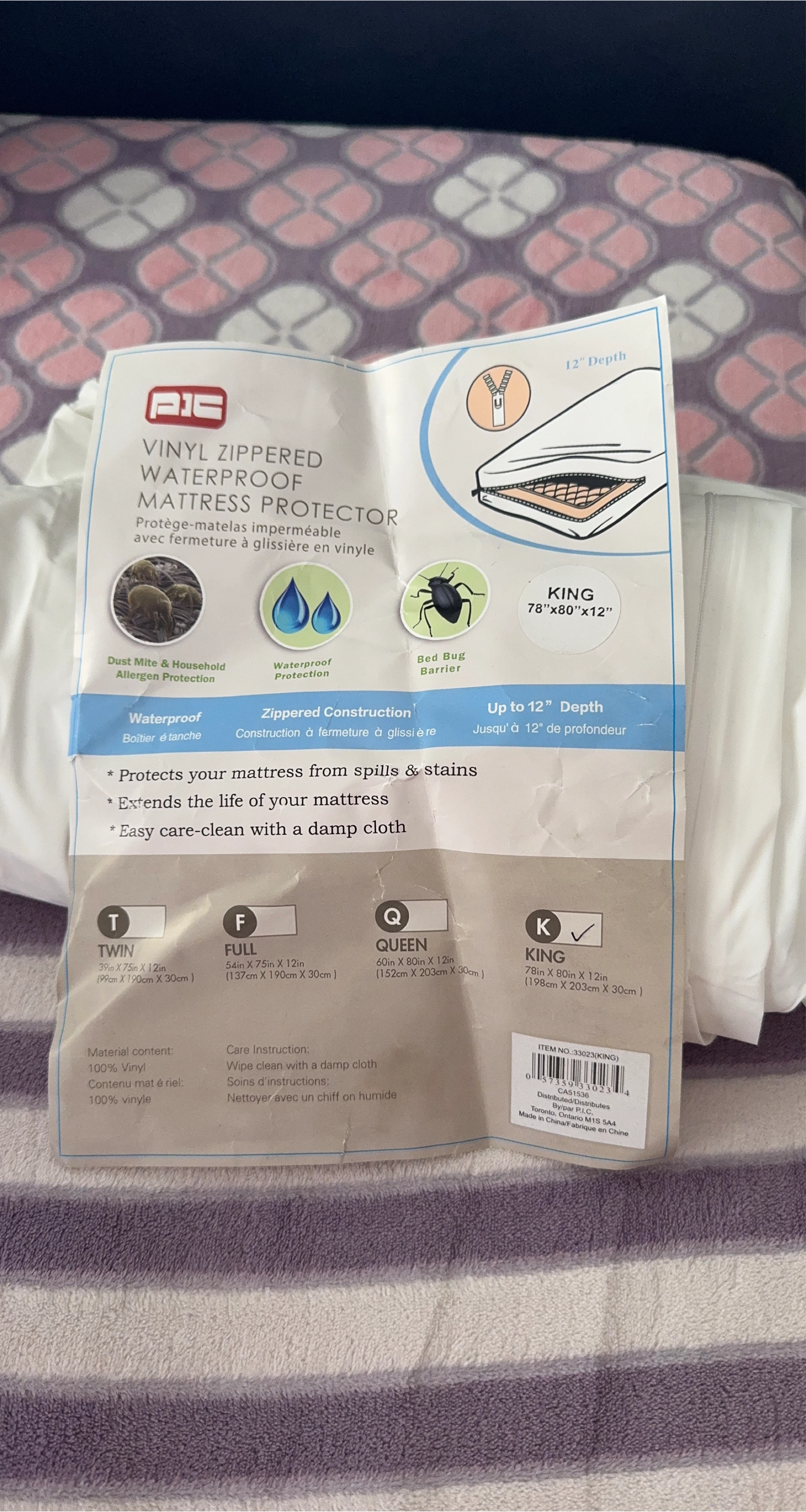 PIC Vinyl Zippered Waterproof Mattress Protector - King