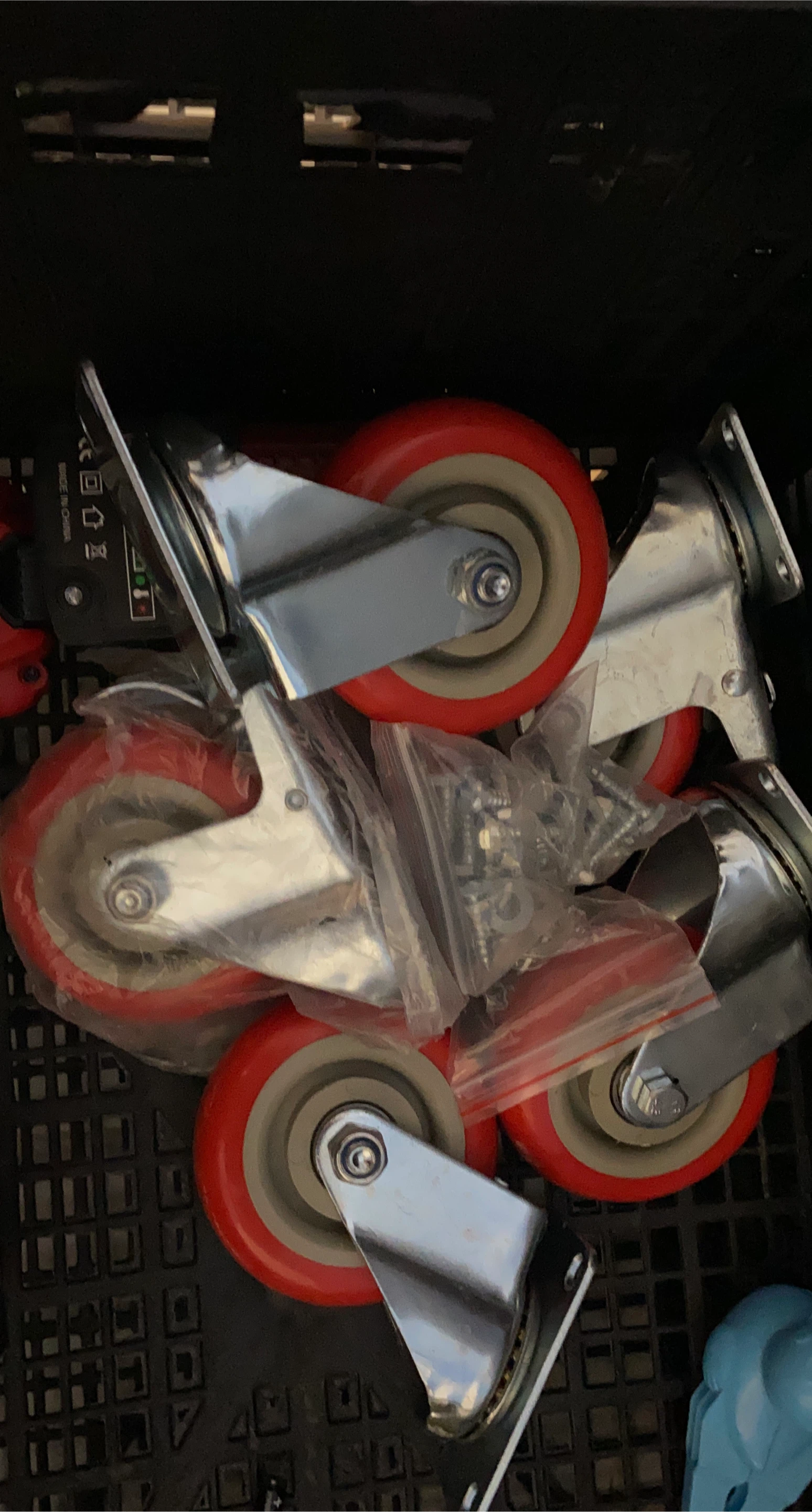 Set of 4 Red Swivel Caster Wheels with Brakes