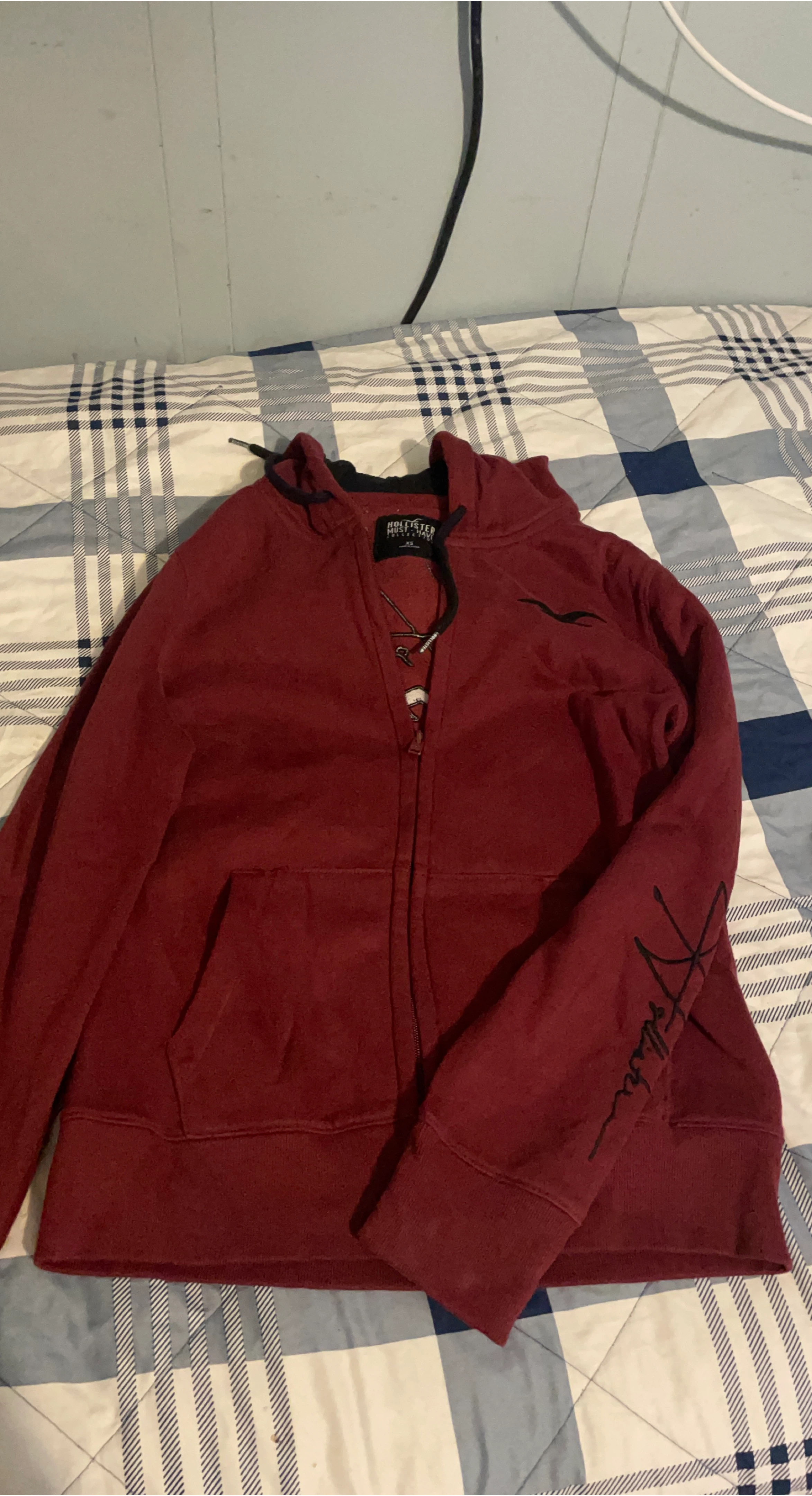Hollister Maroon Full-Zip Hoodie XS