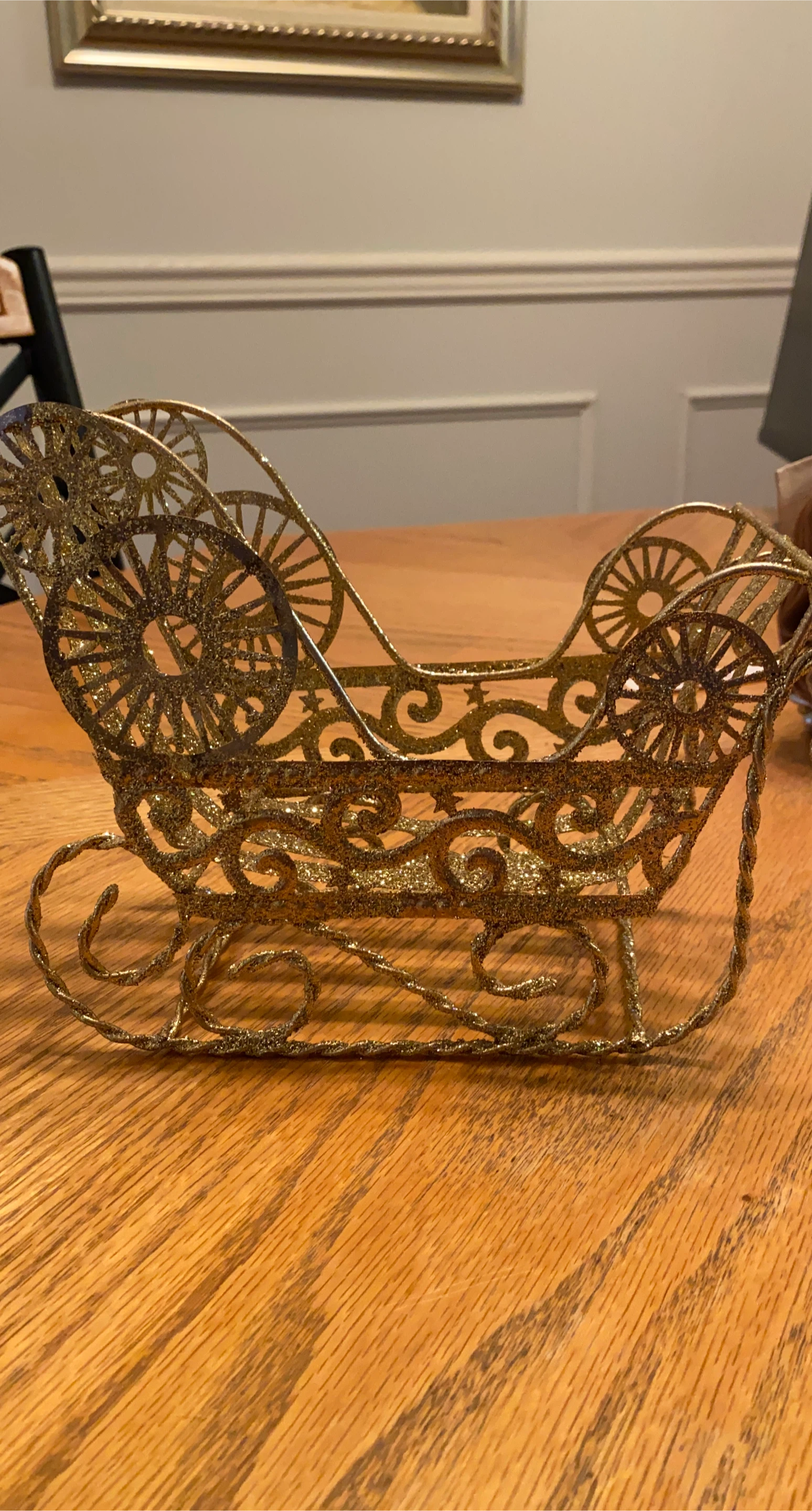 Gold Glitter Sleigh Decoration
