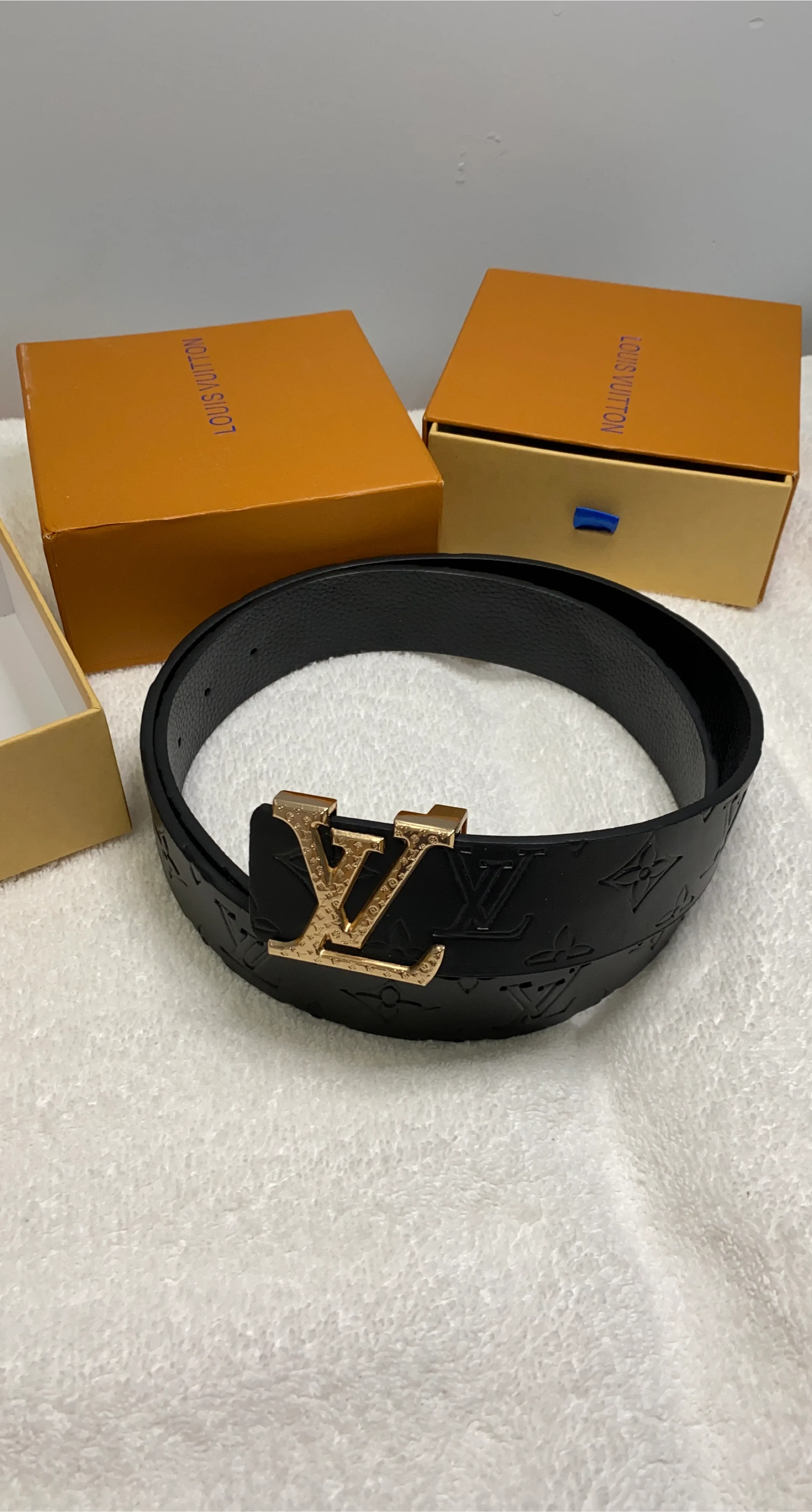 Louis Vuitton Black Leather Belt with LV Buckle