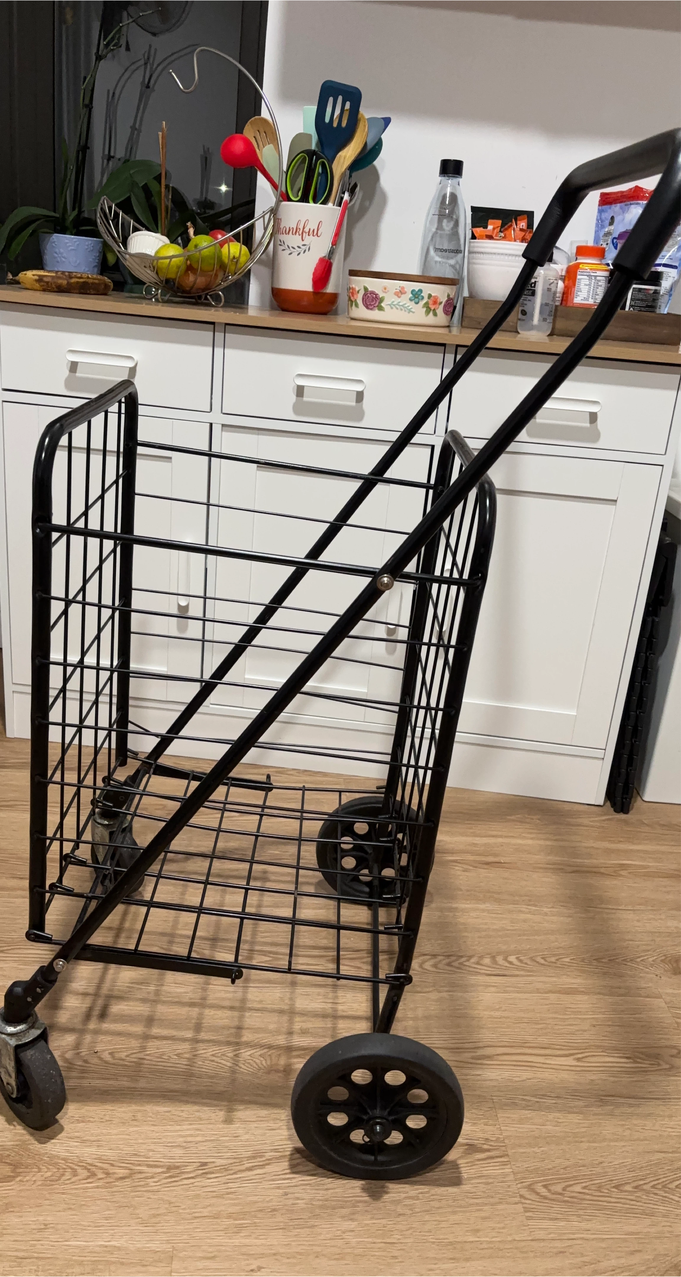 Black Metal Folding Shopping Cart
