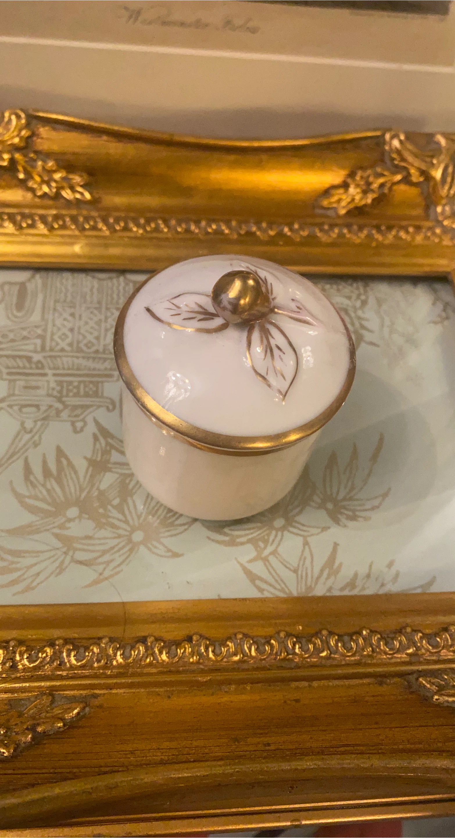 Vintage Porcelain Trinket Box with Gold Accents