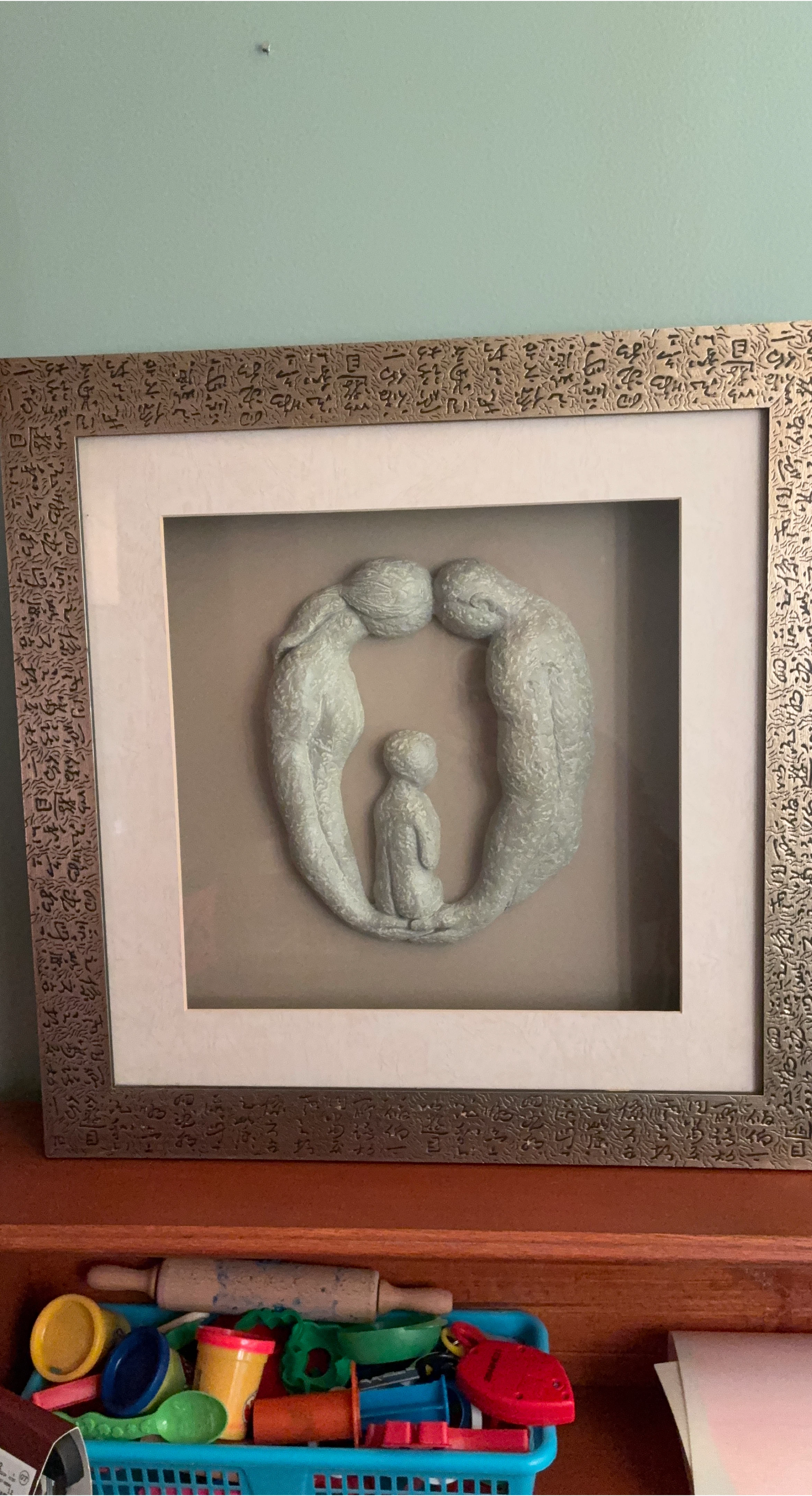 Framed Clay Sculpture Art