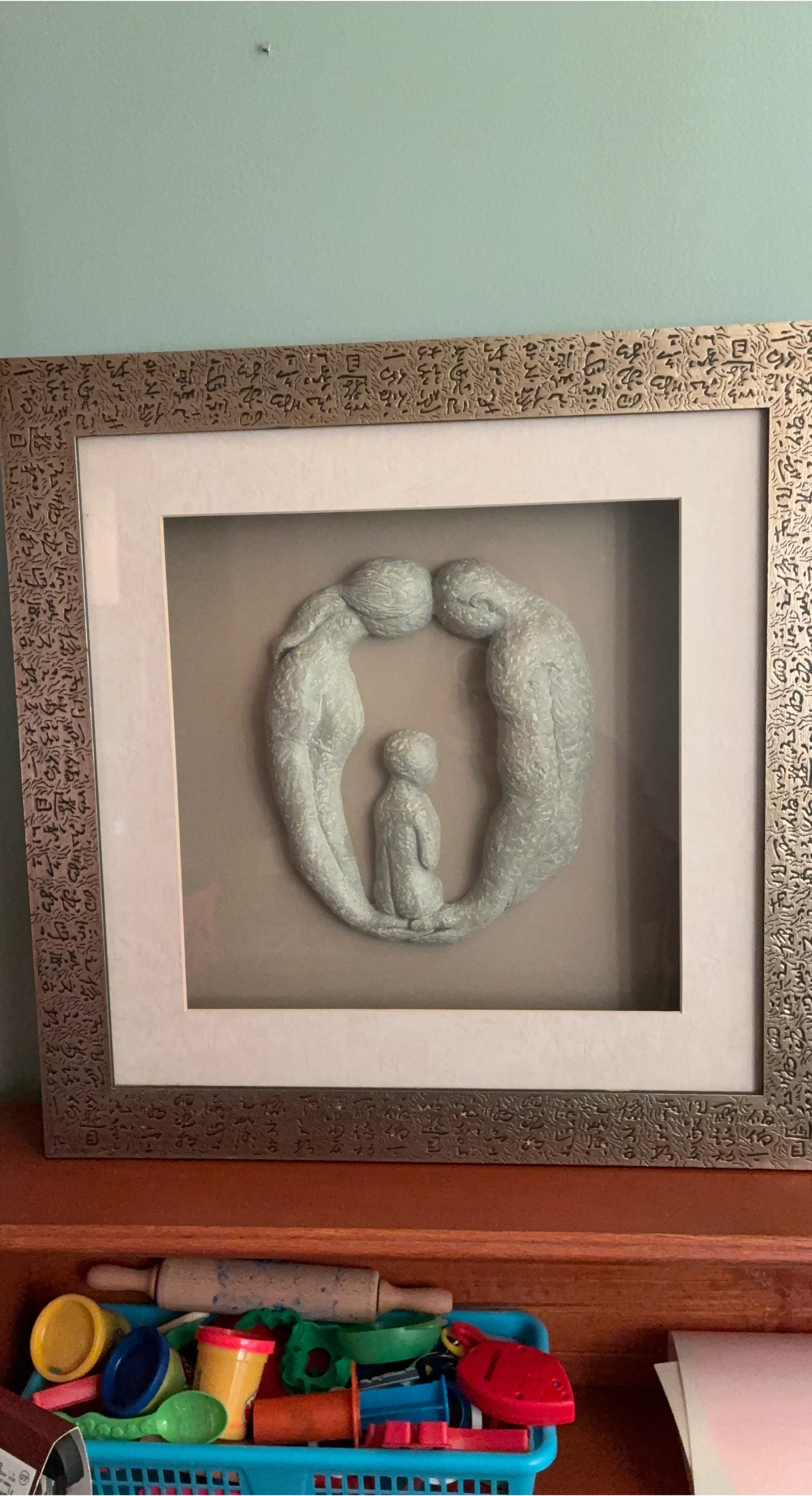 Framed Clay Sculpture Art