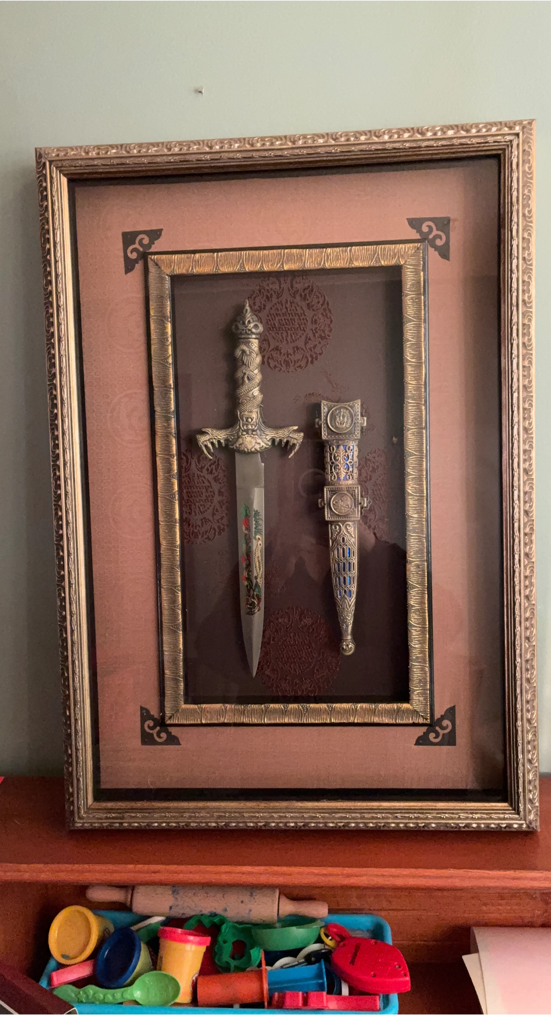 Framed Decorative Dagger with Sheath