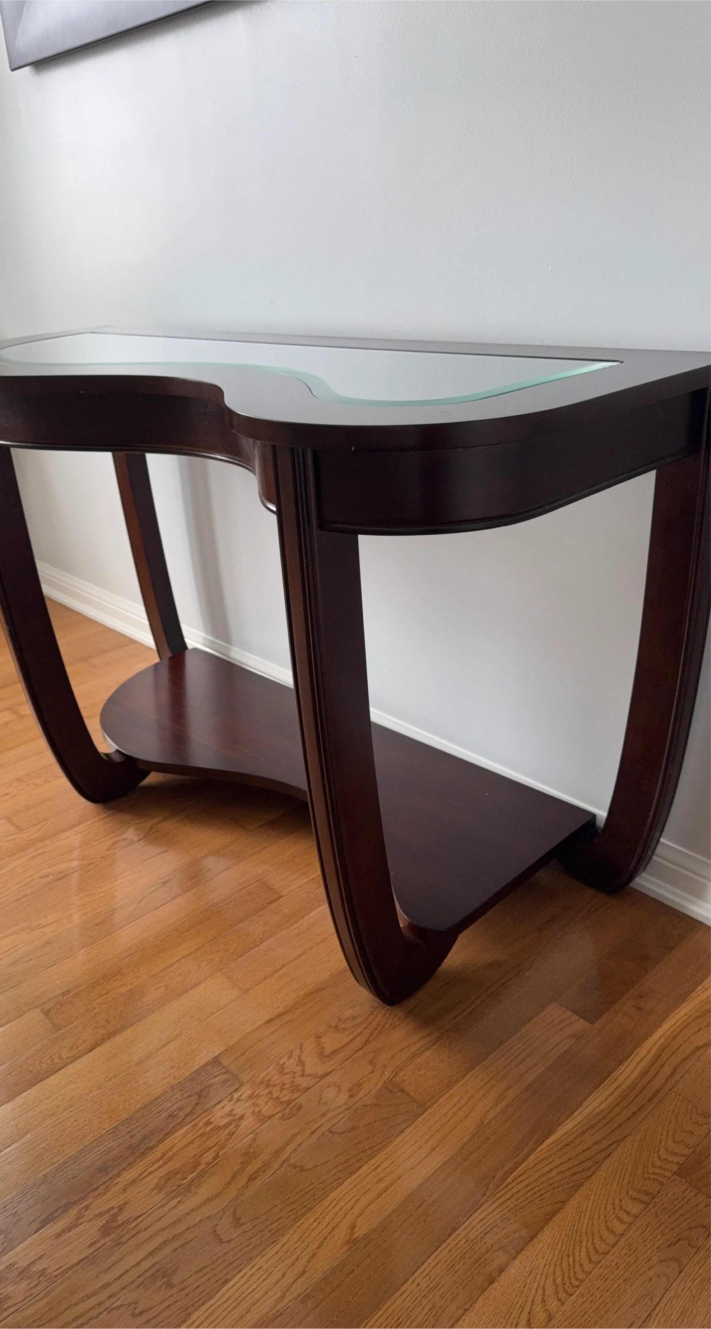 Dark Wood Console Table with Glass Top