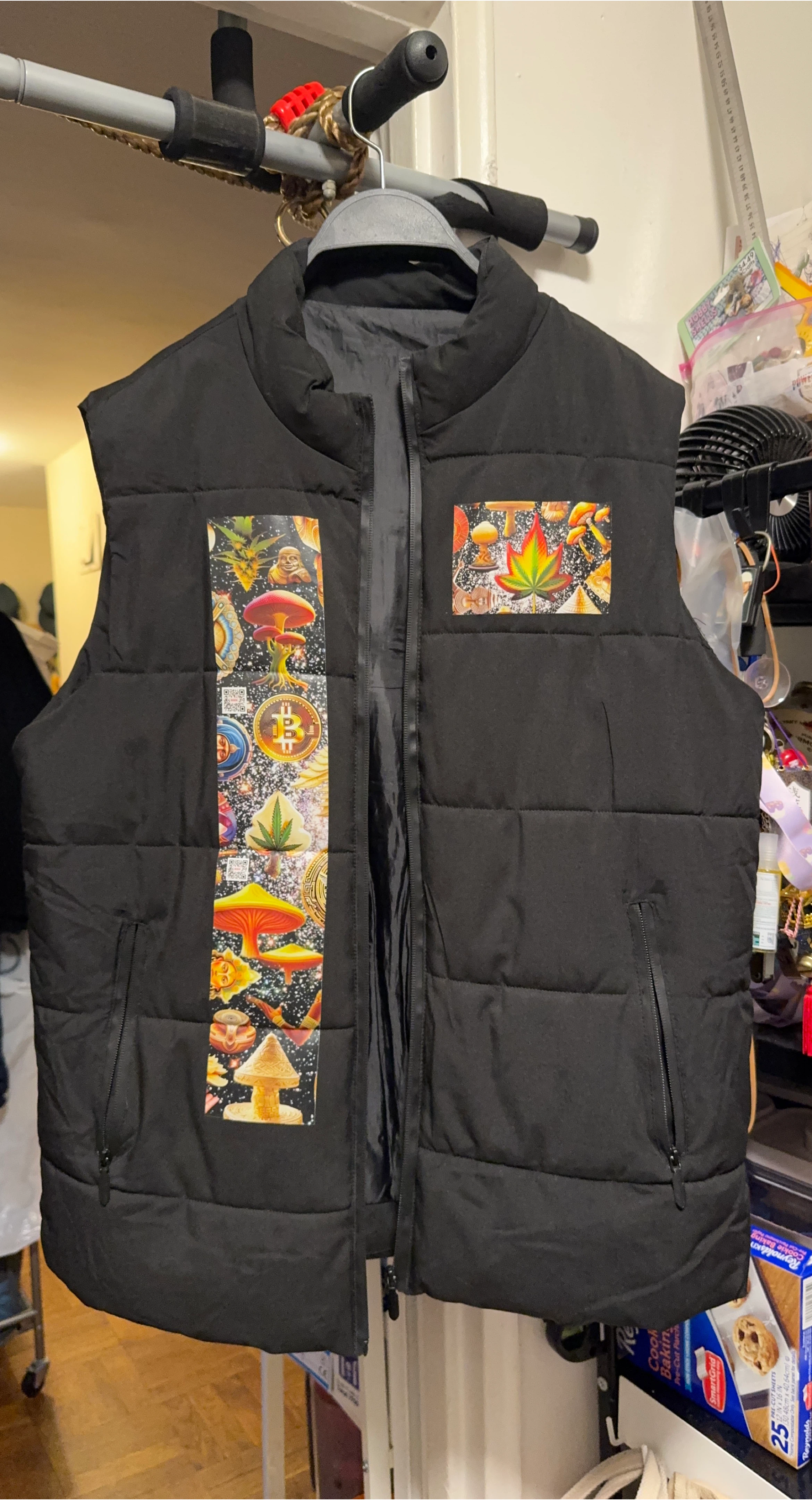 Black Puffer Vest with Custom Patches