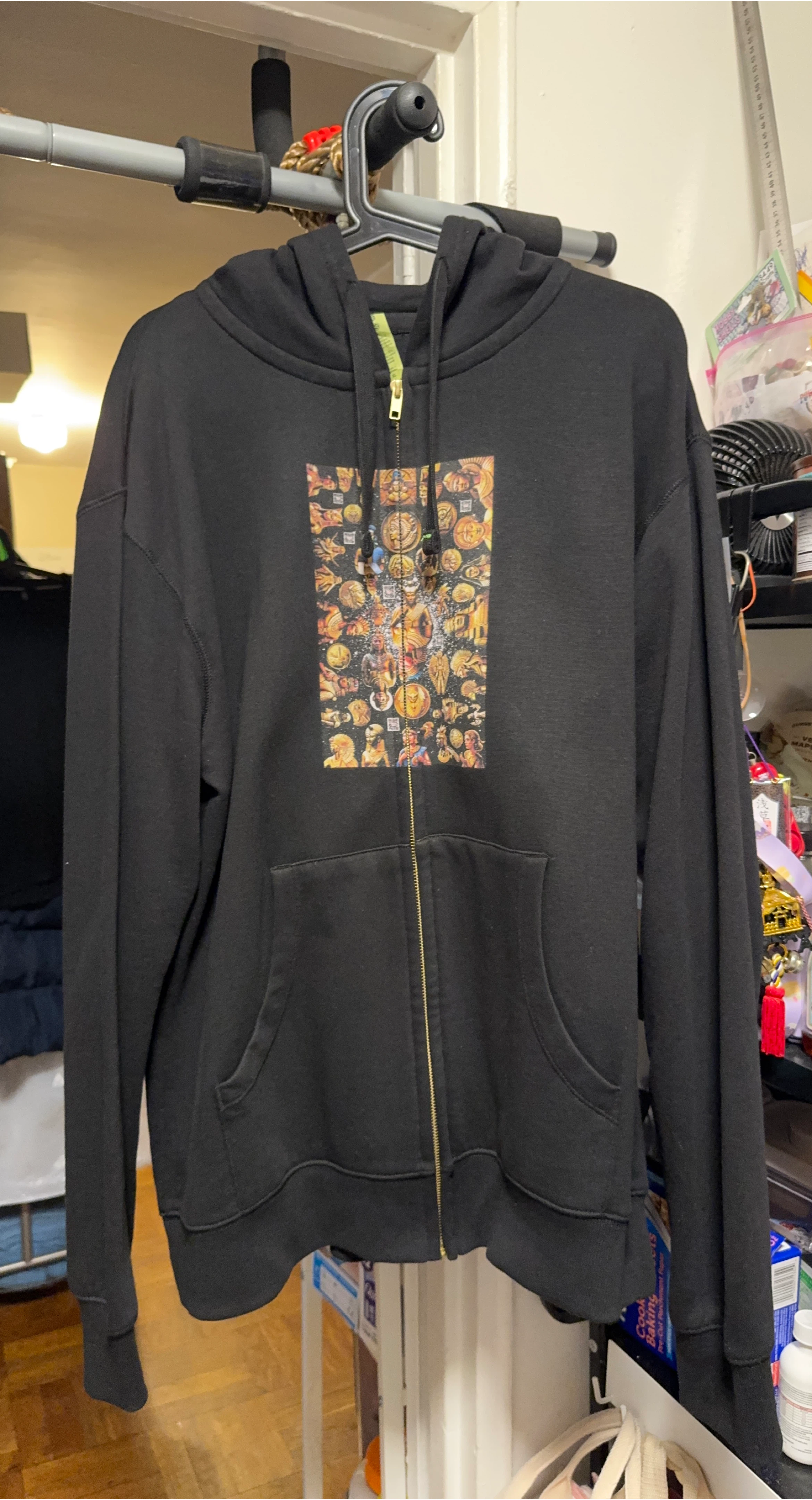 Black Zip-Up Hoodie with Abstrakjsnc Graphic