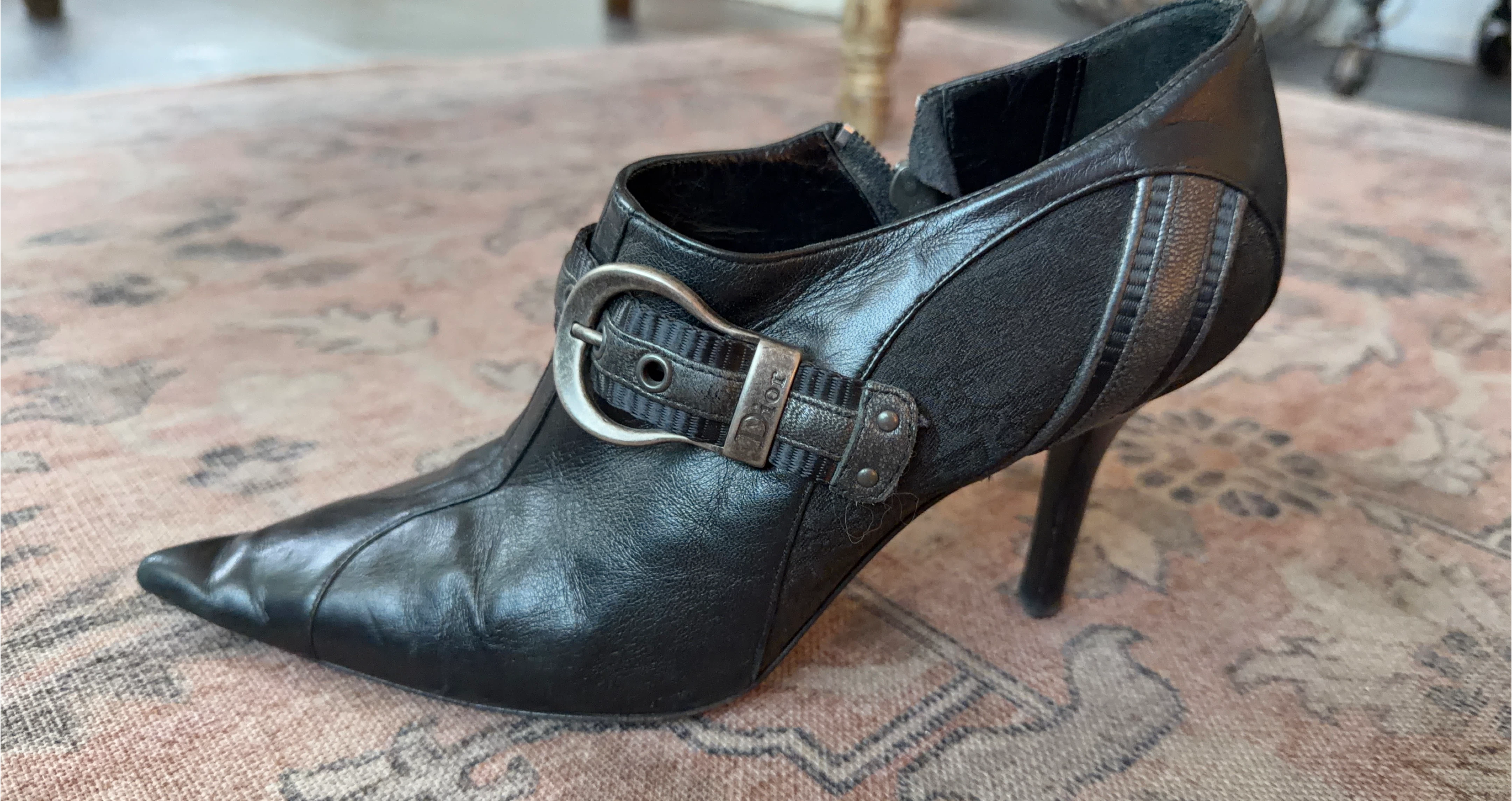 Dior Black Leather Heeled Booties