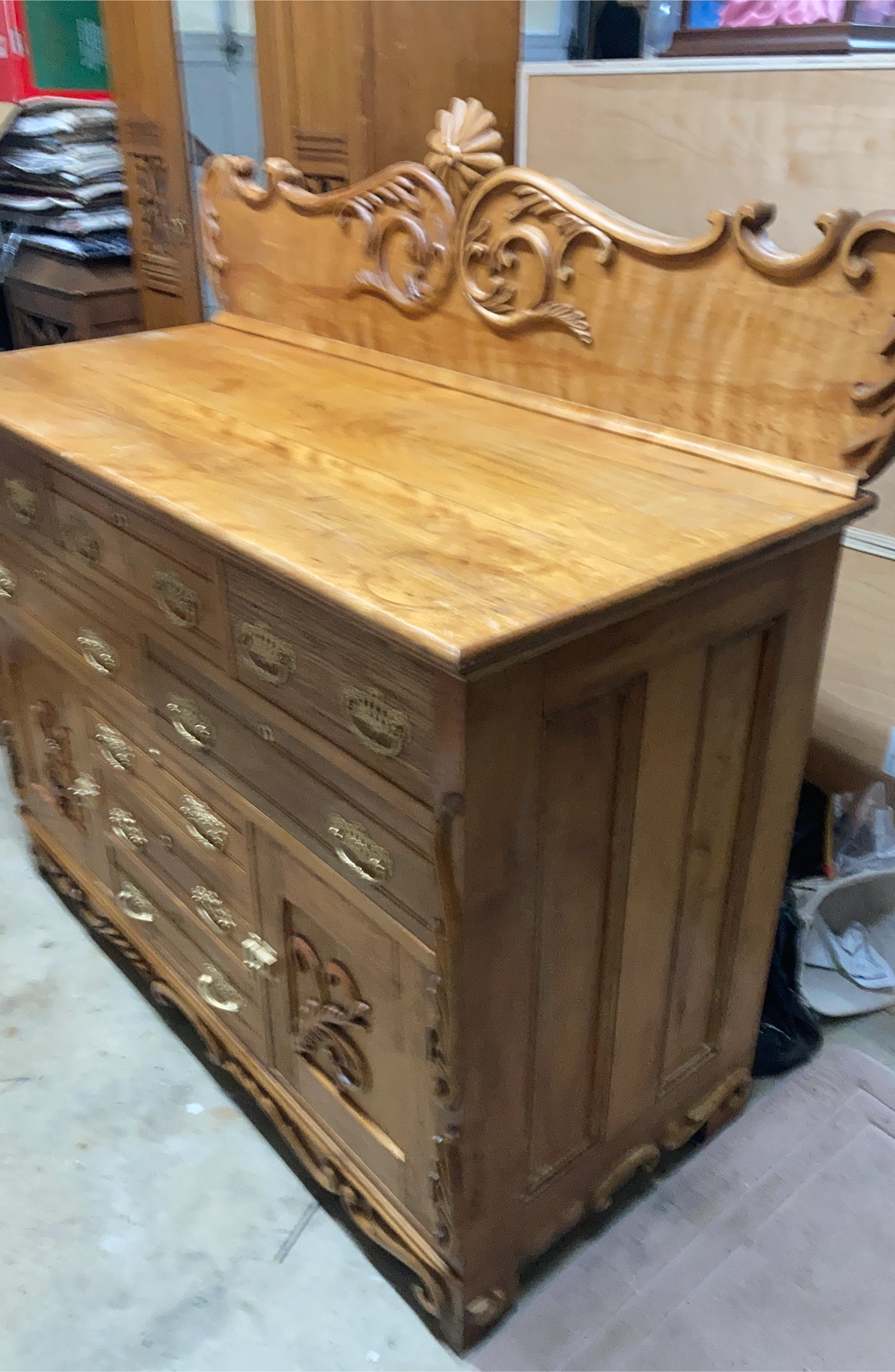 Antique Oak Buffet with Ornate Carvings