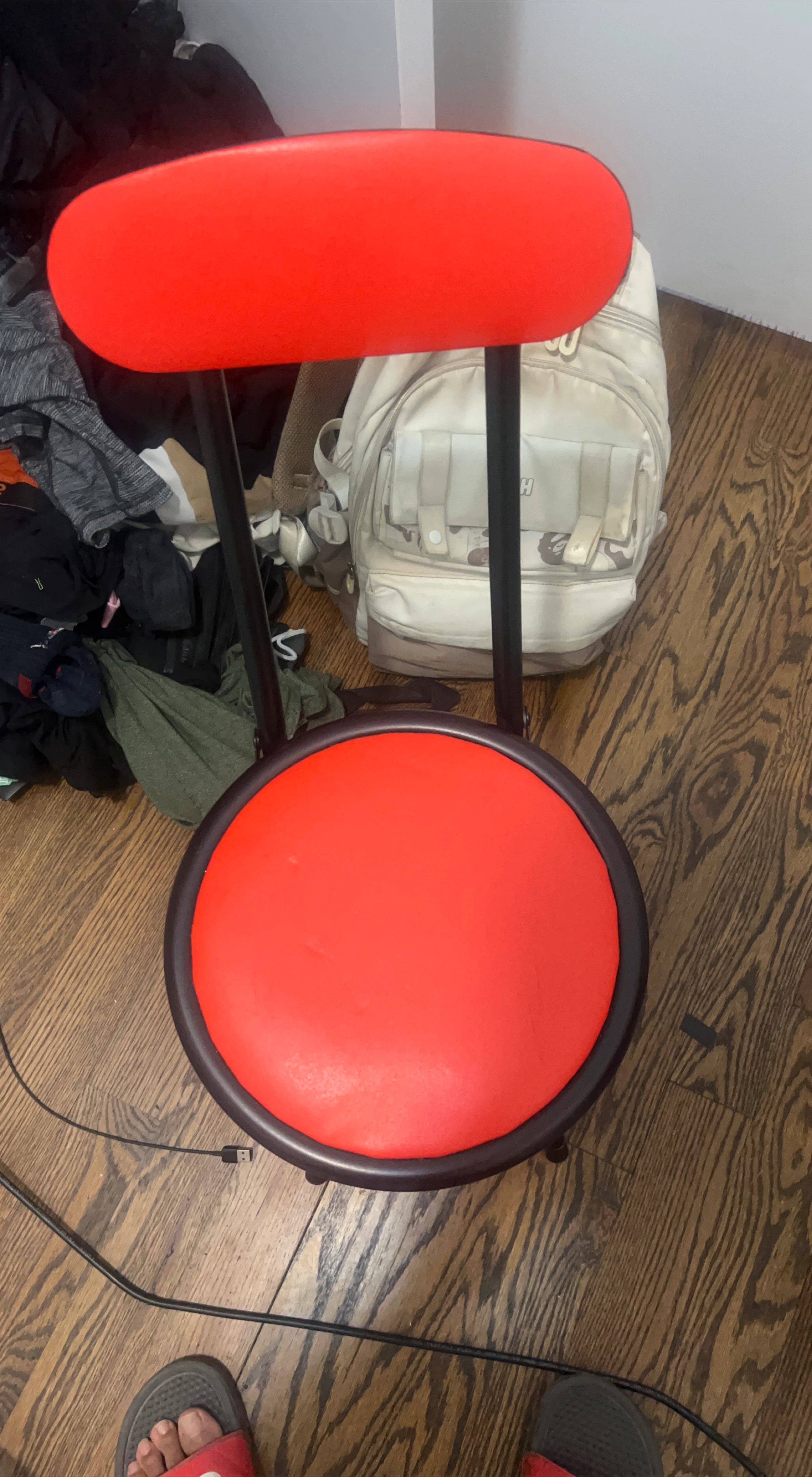 Red Swivel Stool with Backrest