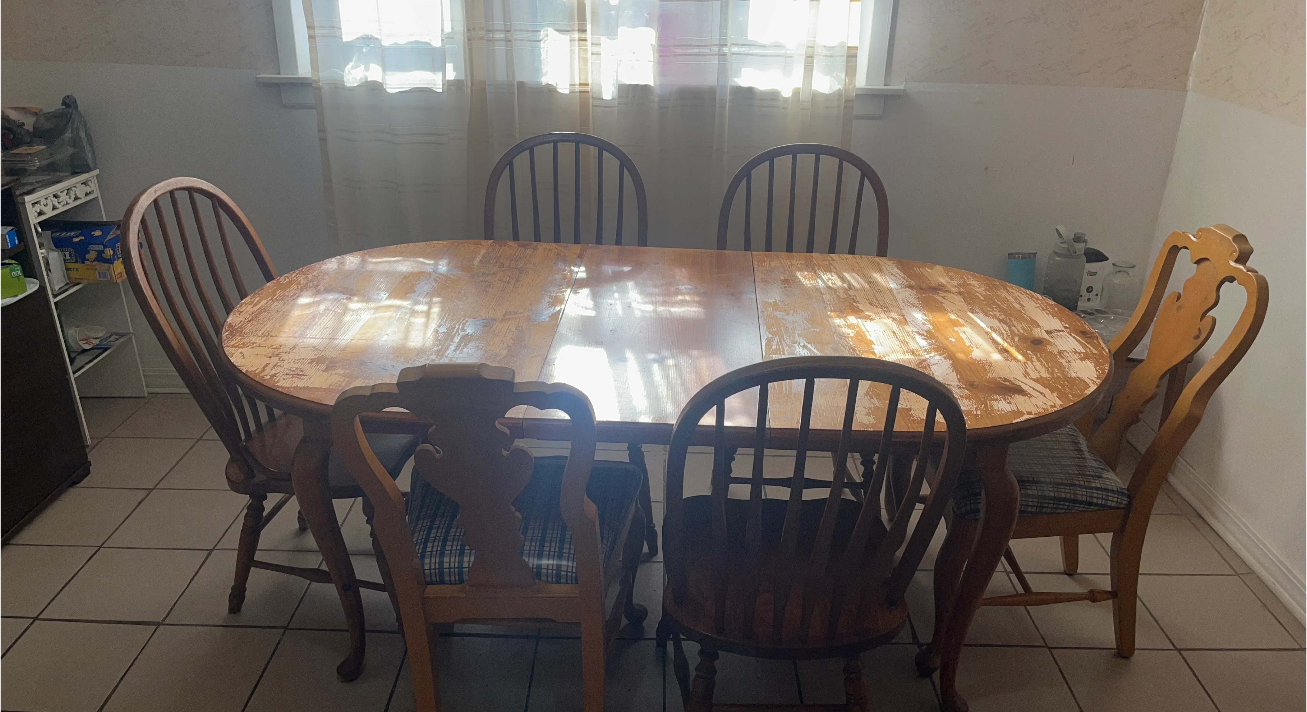 Used Wooden Dining Table with 6 Chairs