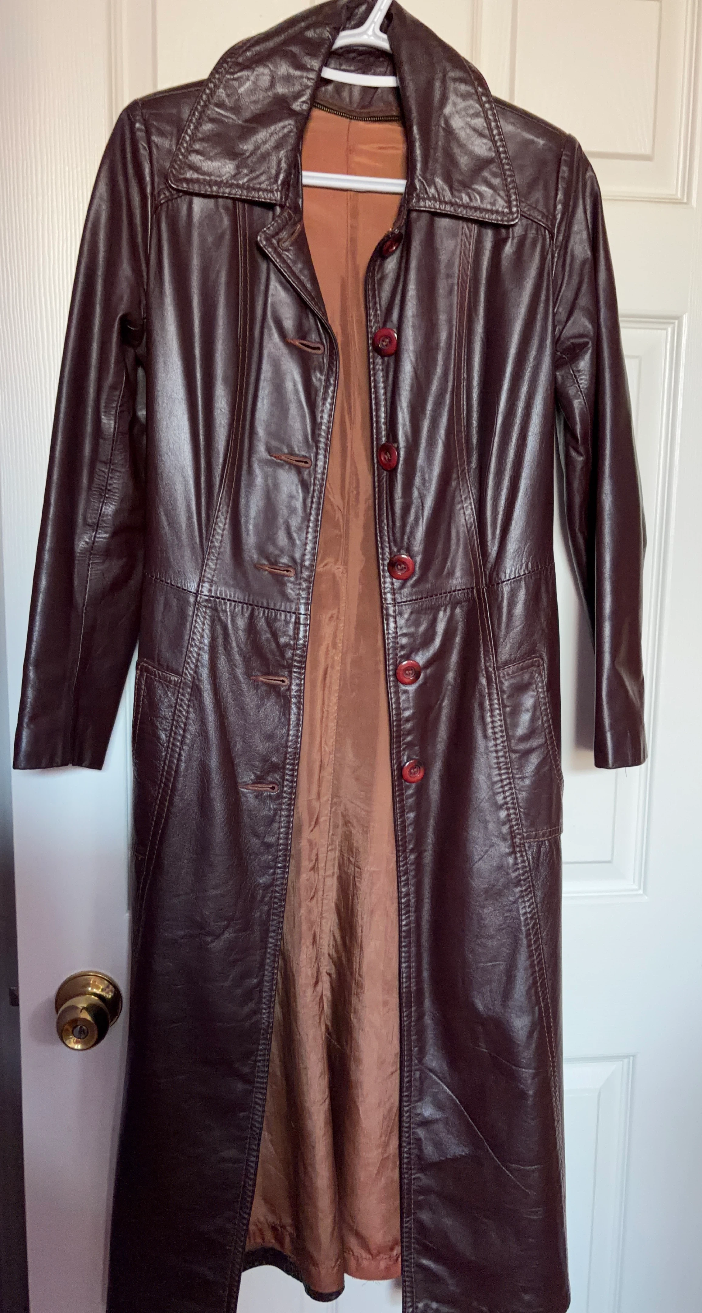 Vintage Brown Leather Trench Coat