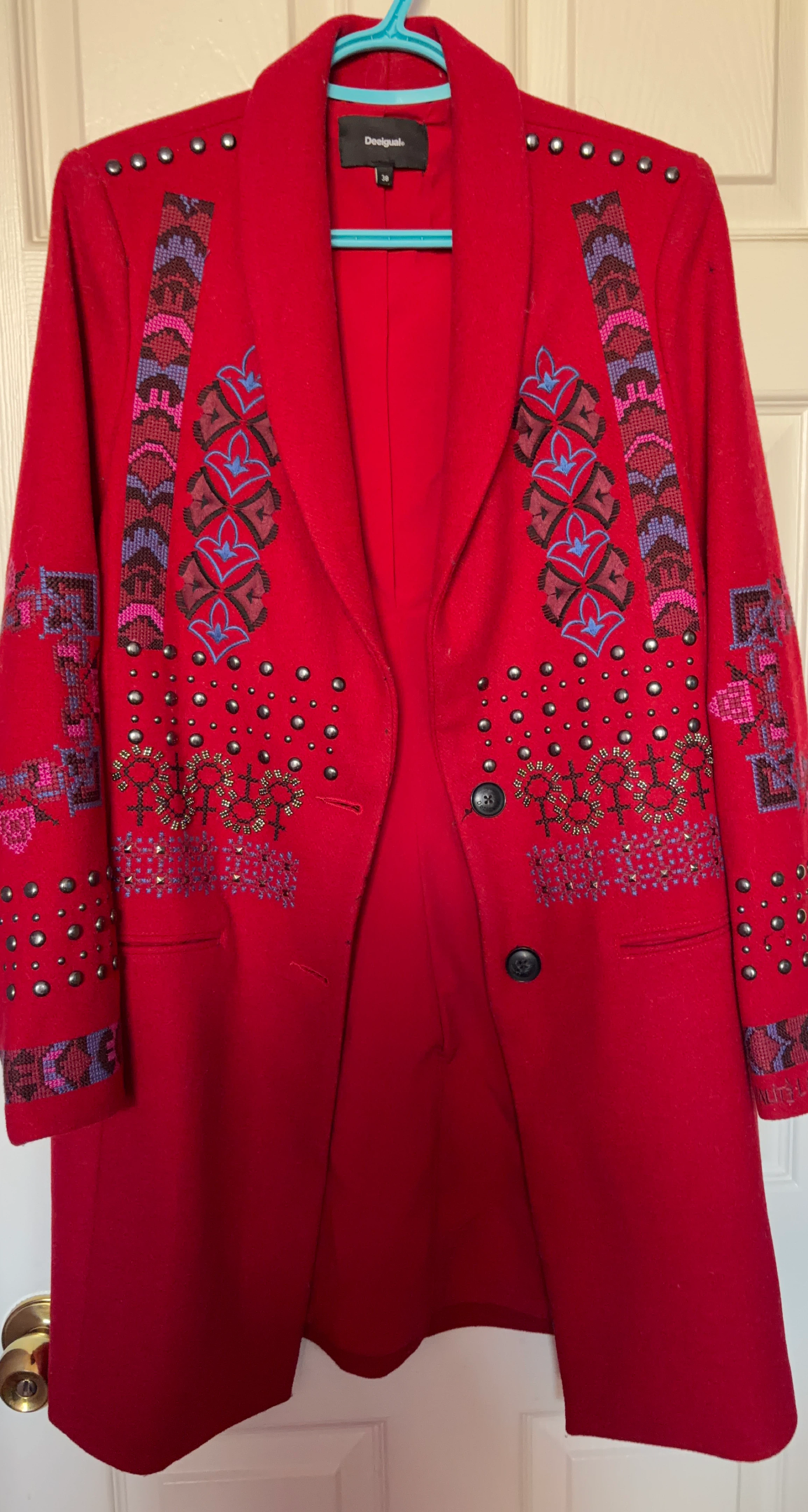 Desigual Red Embellished Blazer - Size 38
