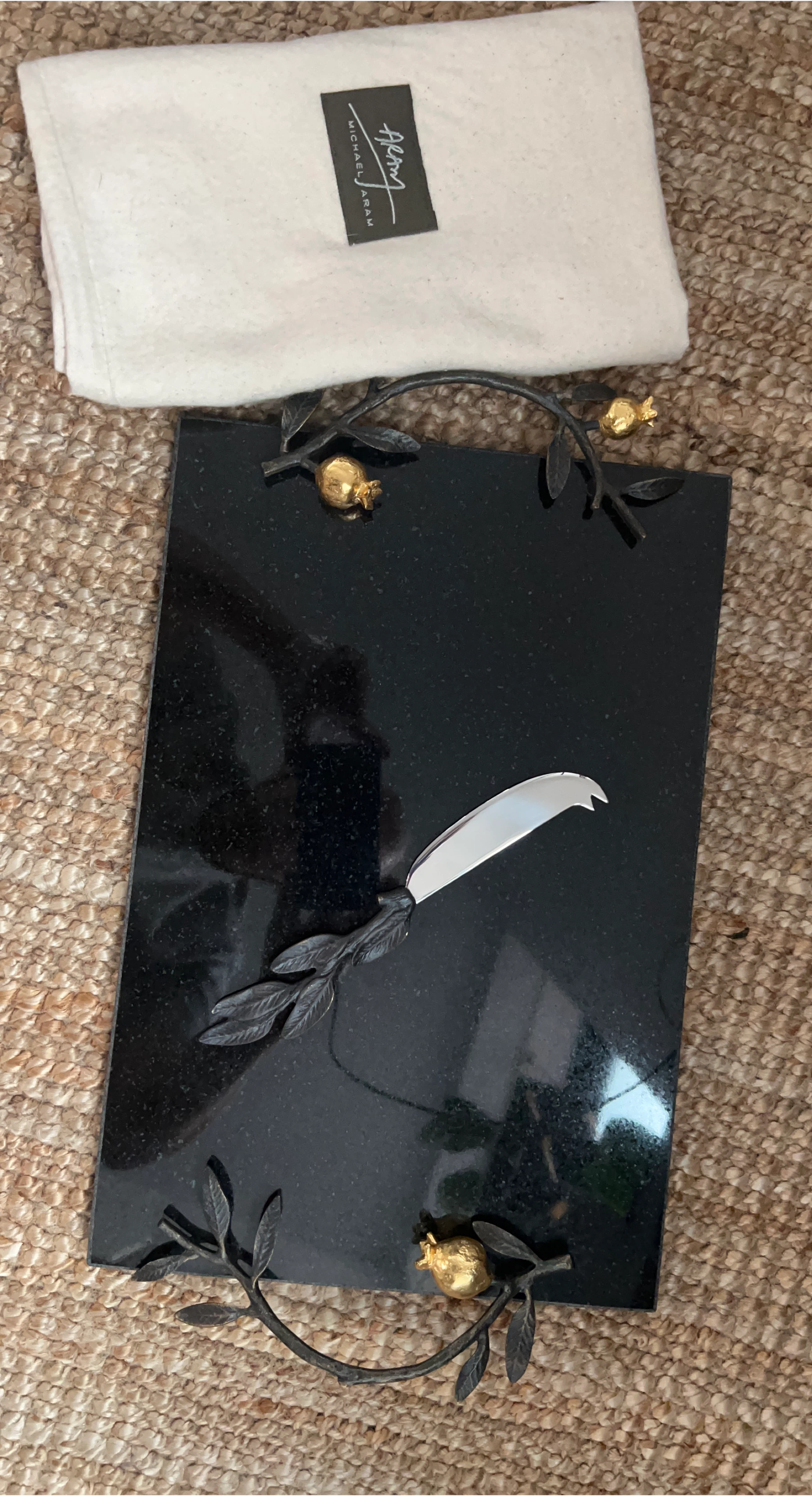 Michael Aram Black Marble Cheese Board with Knife