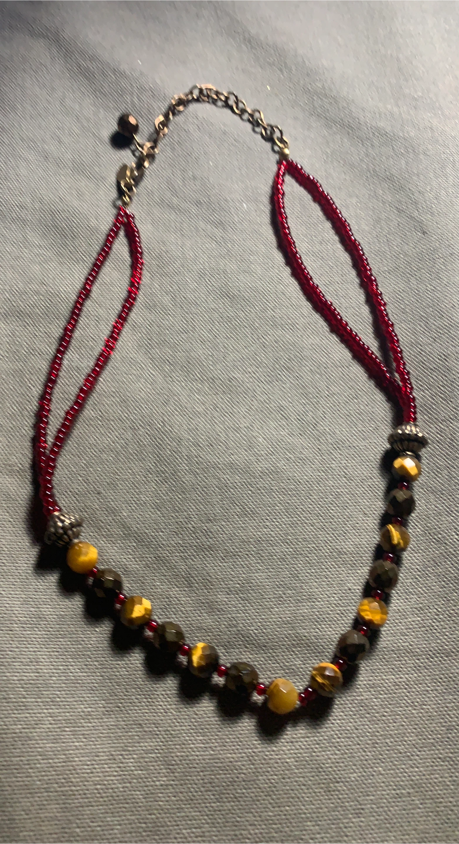 Beaded Necklace - Red, Yellow, Brown