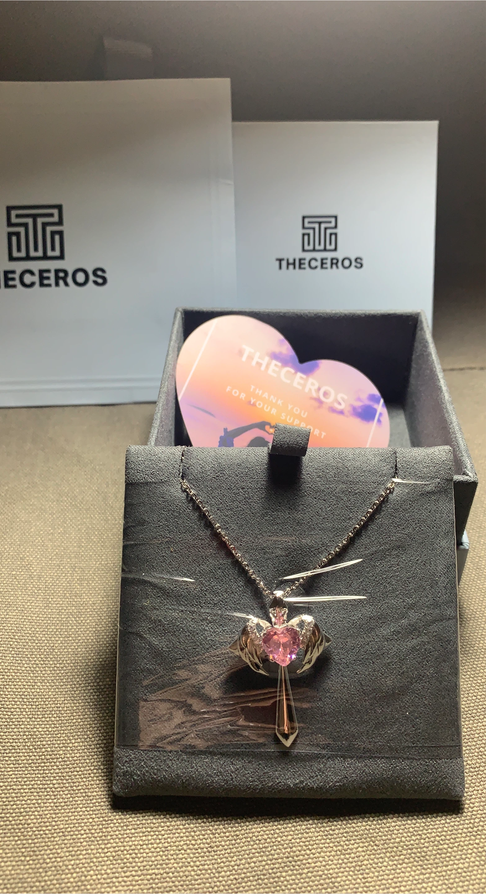 Theceros Pink Heart Angel Wing Necklace - New