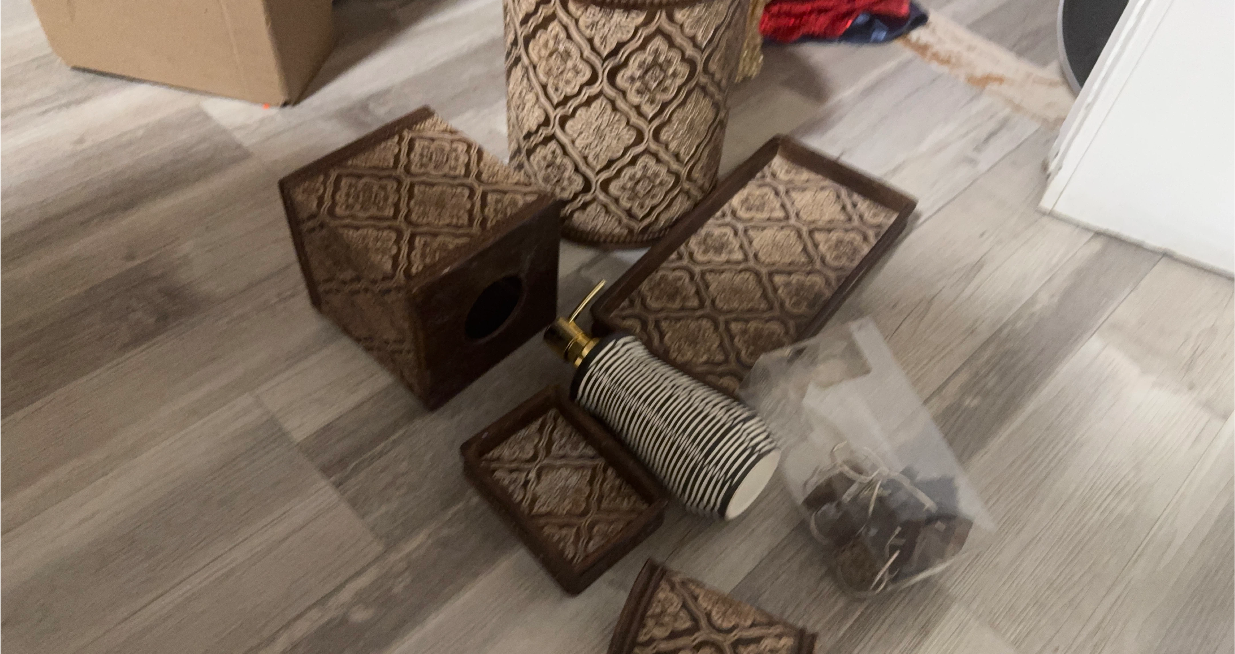 6 Piece Brown Patterned Bathroom Set