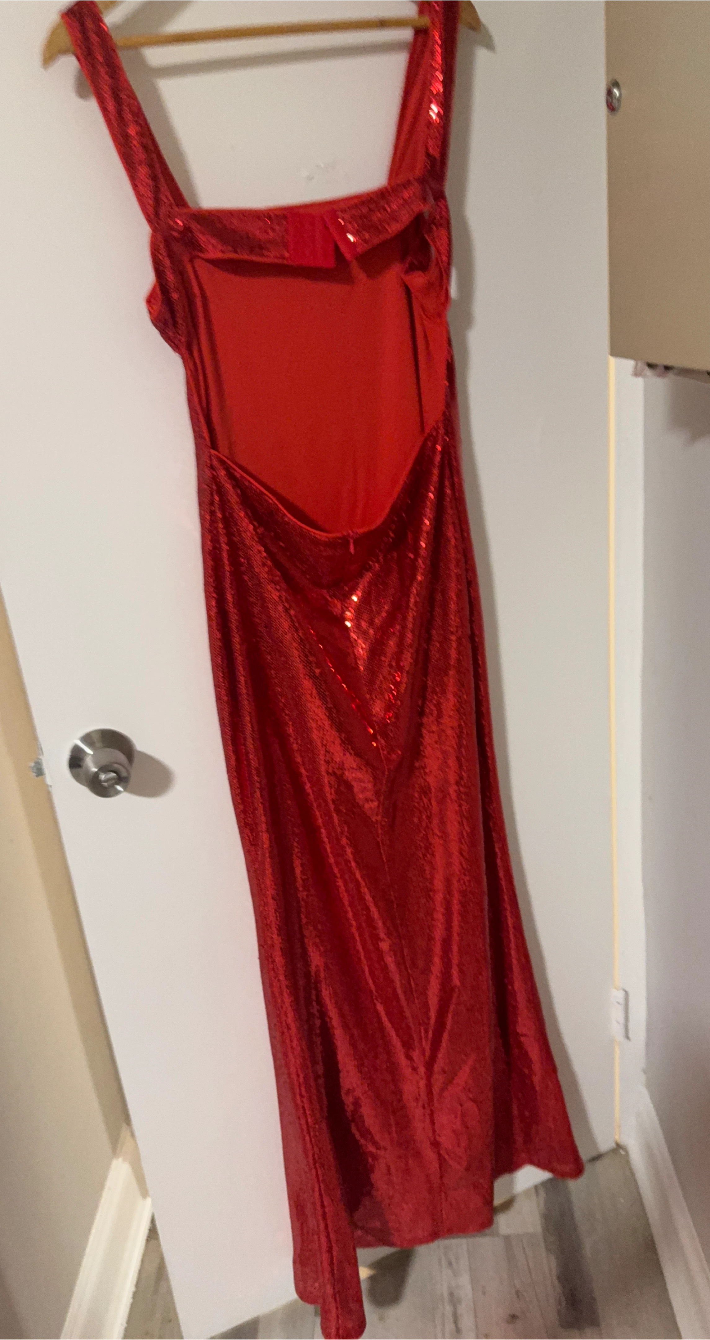 Red Sequin Open Back Dress